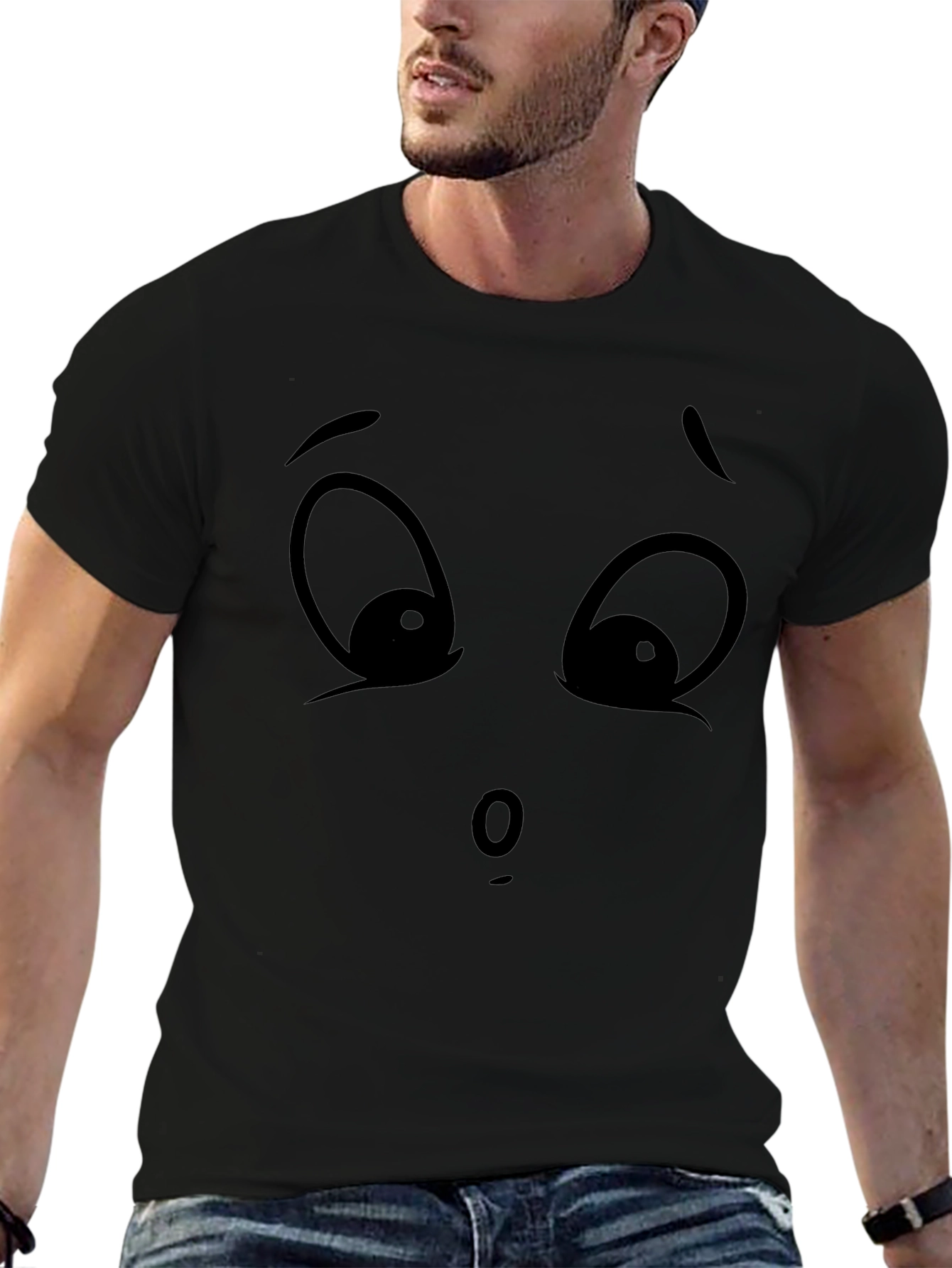 Cartoon Face Graphic Tee - Expressive Black T-Shirt