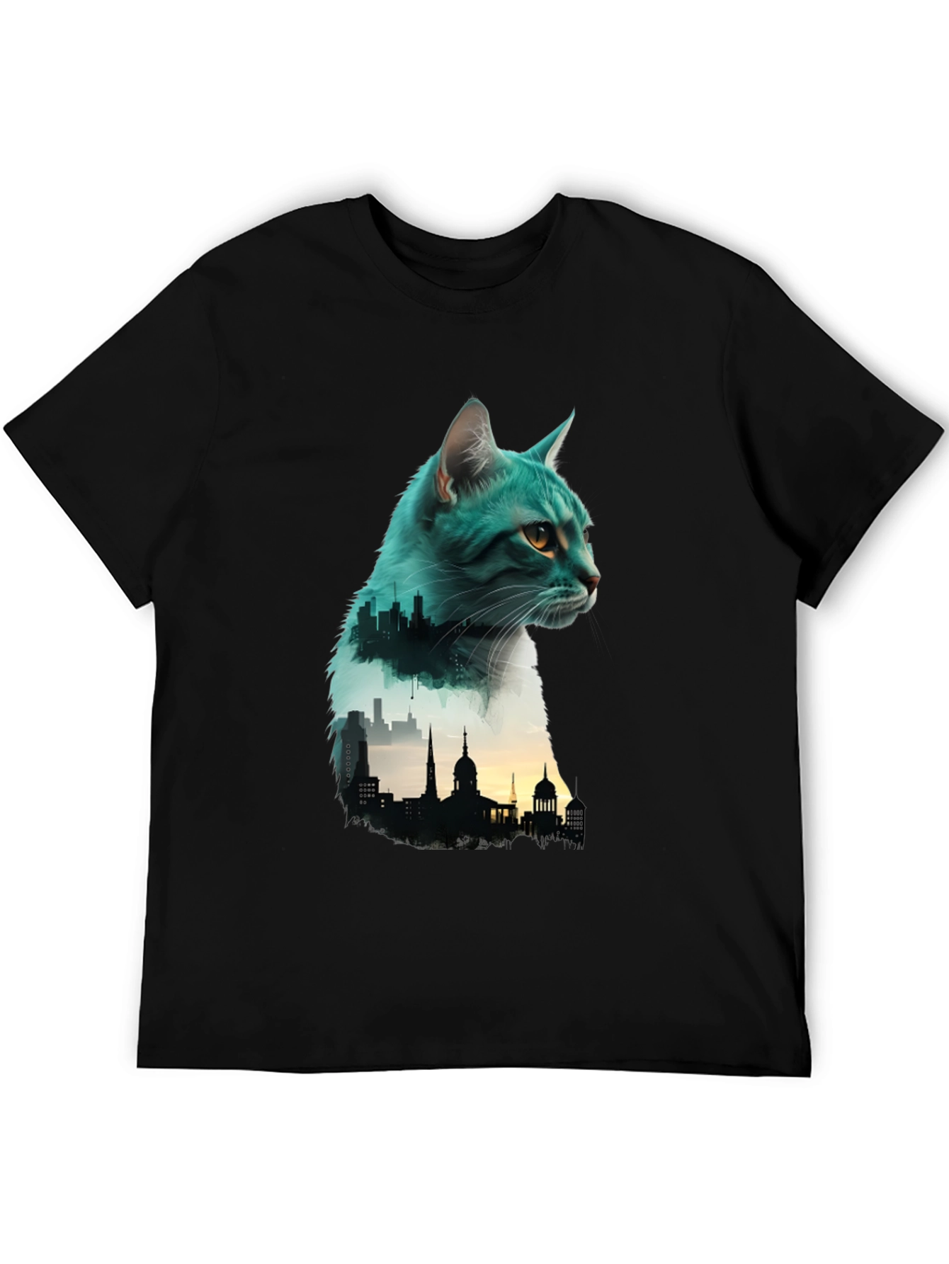 Cat Silhouette Cityscape Graphic Tee - Unique Design