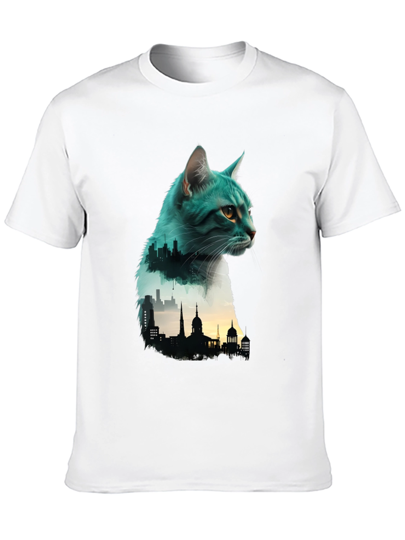 Cat Silhouette Cityscape Graphic Tee - Unique Design