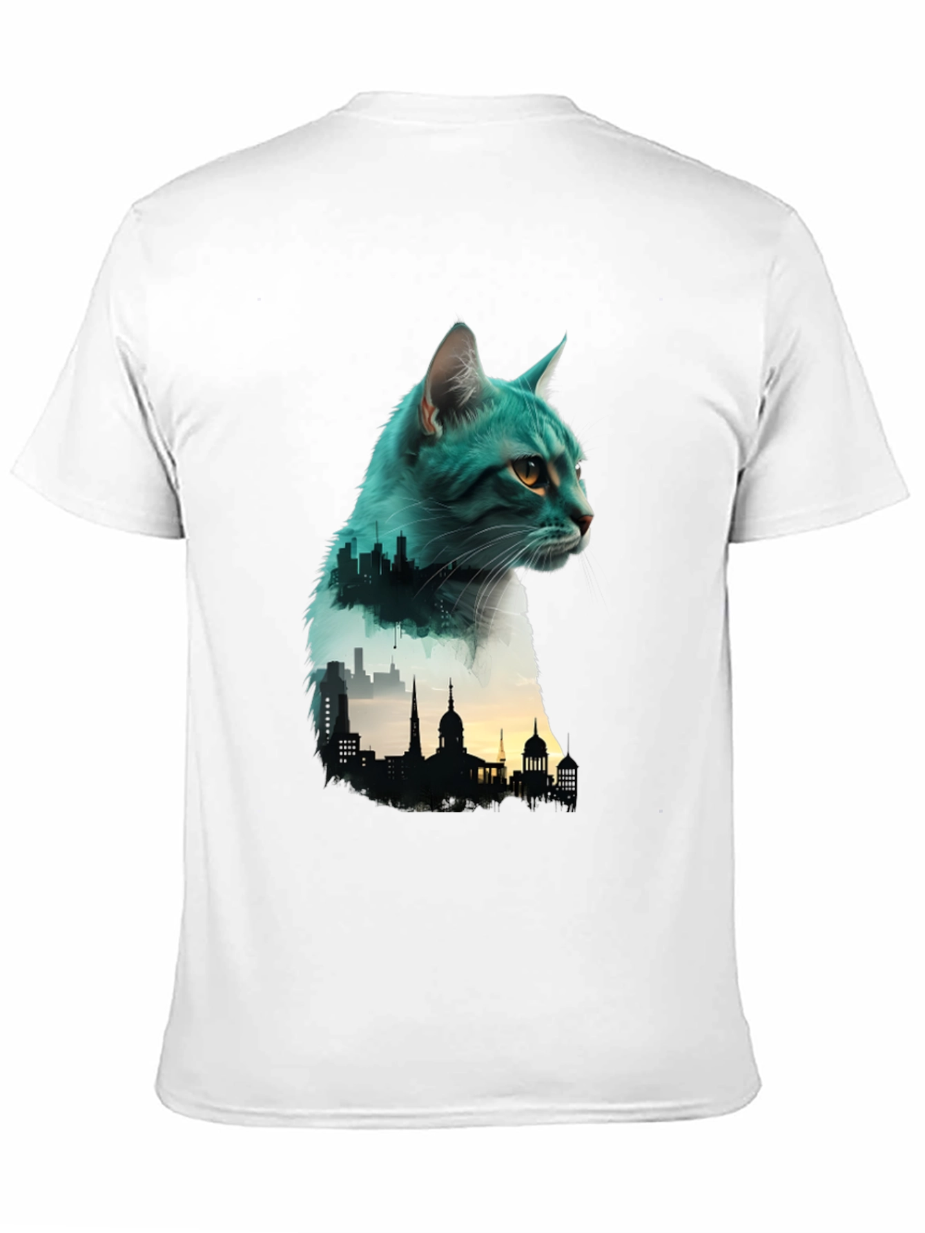 Cat Silhouette Cityscape Graphic Tee - Unique Design
