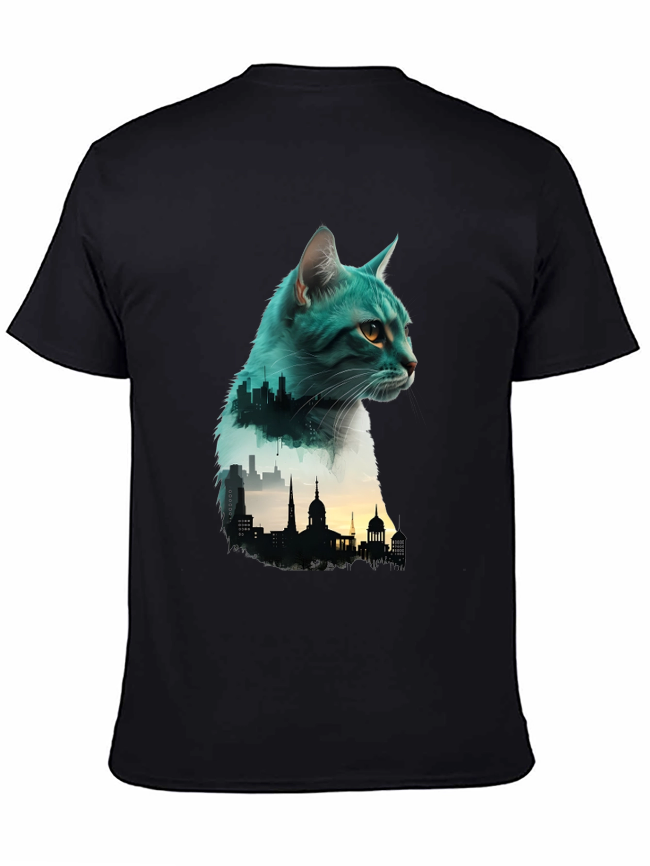 Cat Silhouette Cityscape Graphic Tee - Unique Design