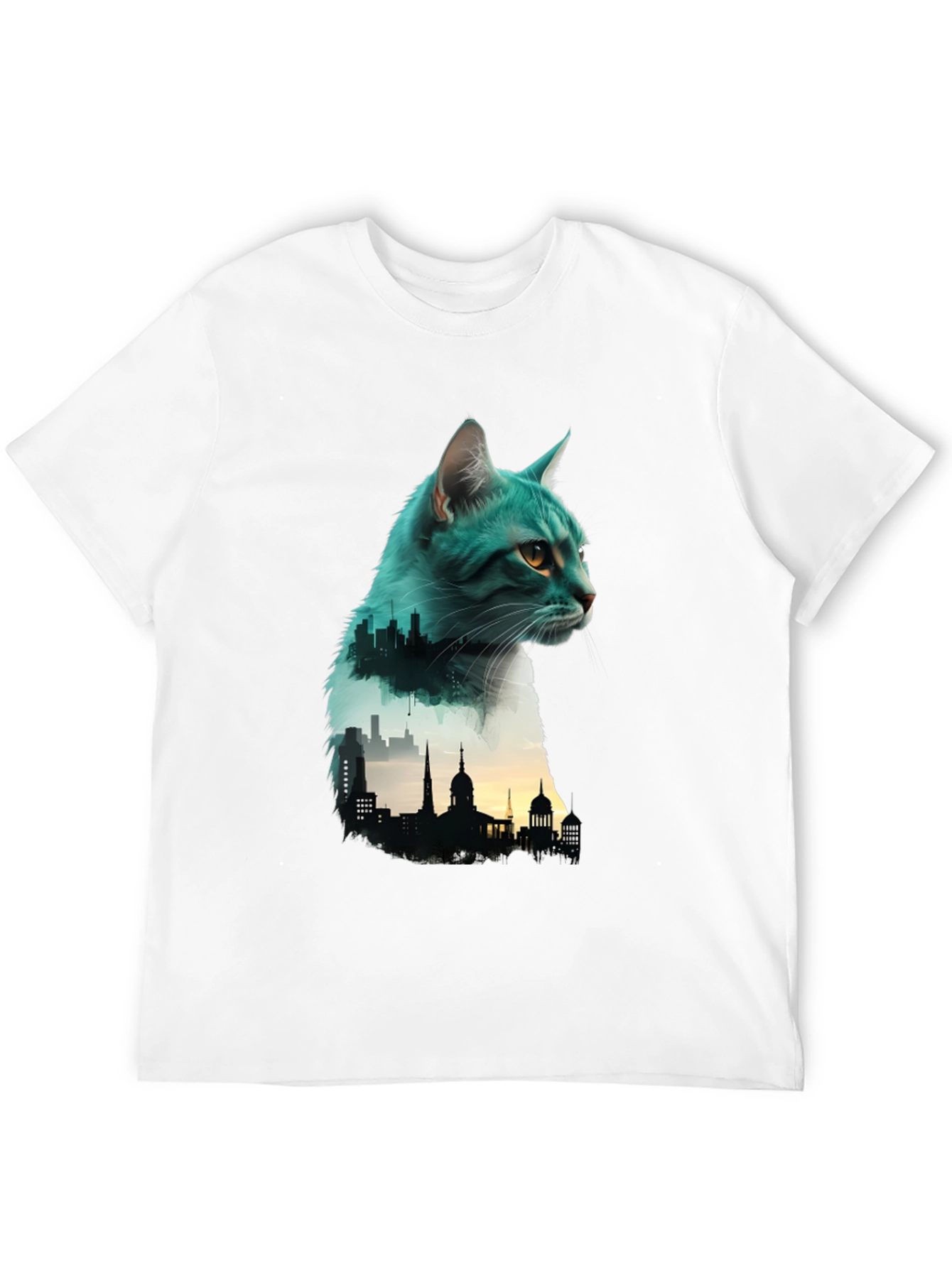 Cat Silhouette Cityscape Graphic Tee - Unique Design