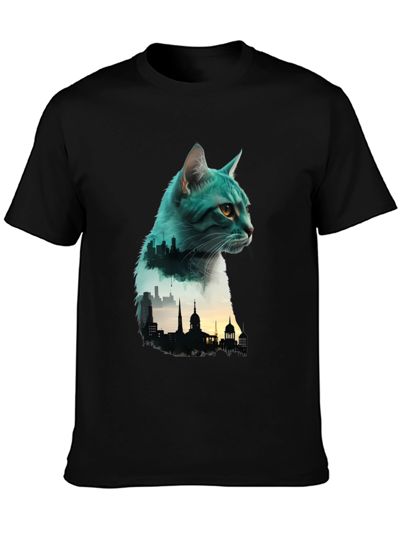 Cat Silhouette Cityscape Graphic Tee - Unique Design