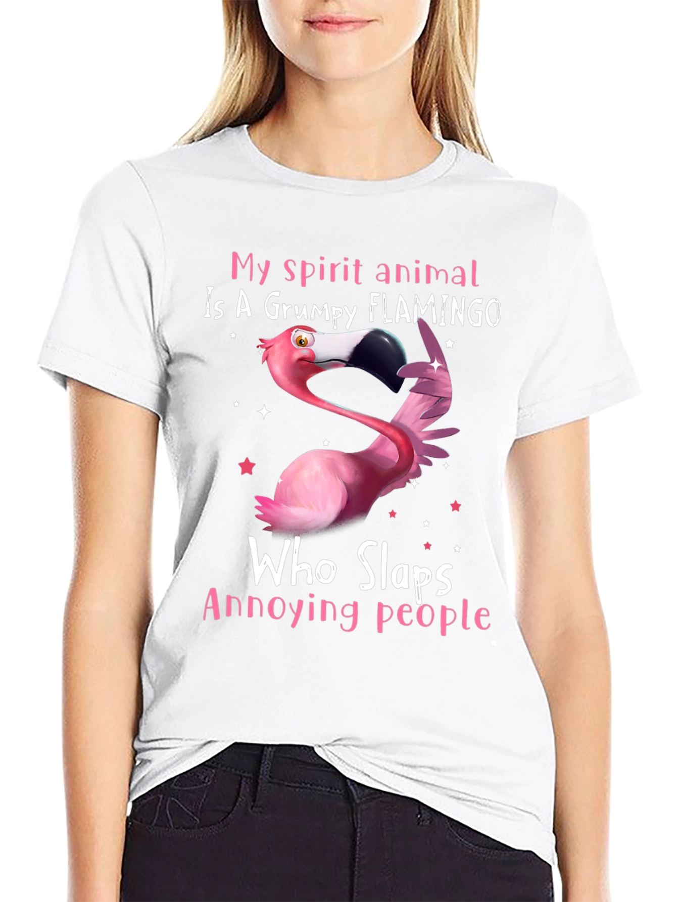 Grumpy Flamingo T-Shirt - Slaps Annoying People