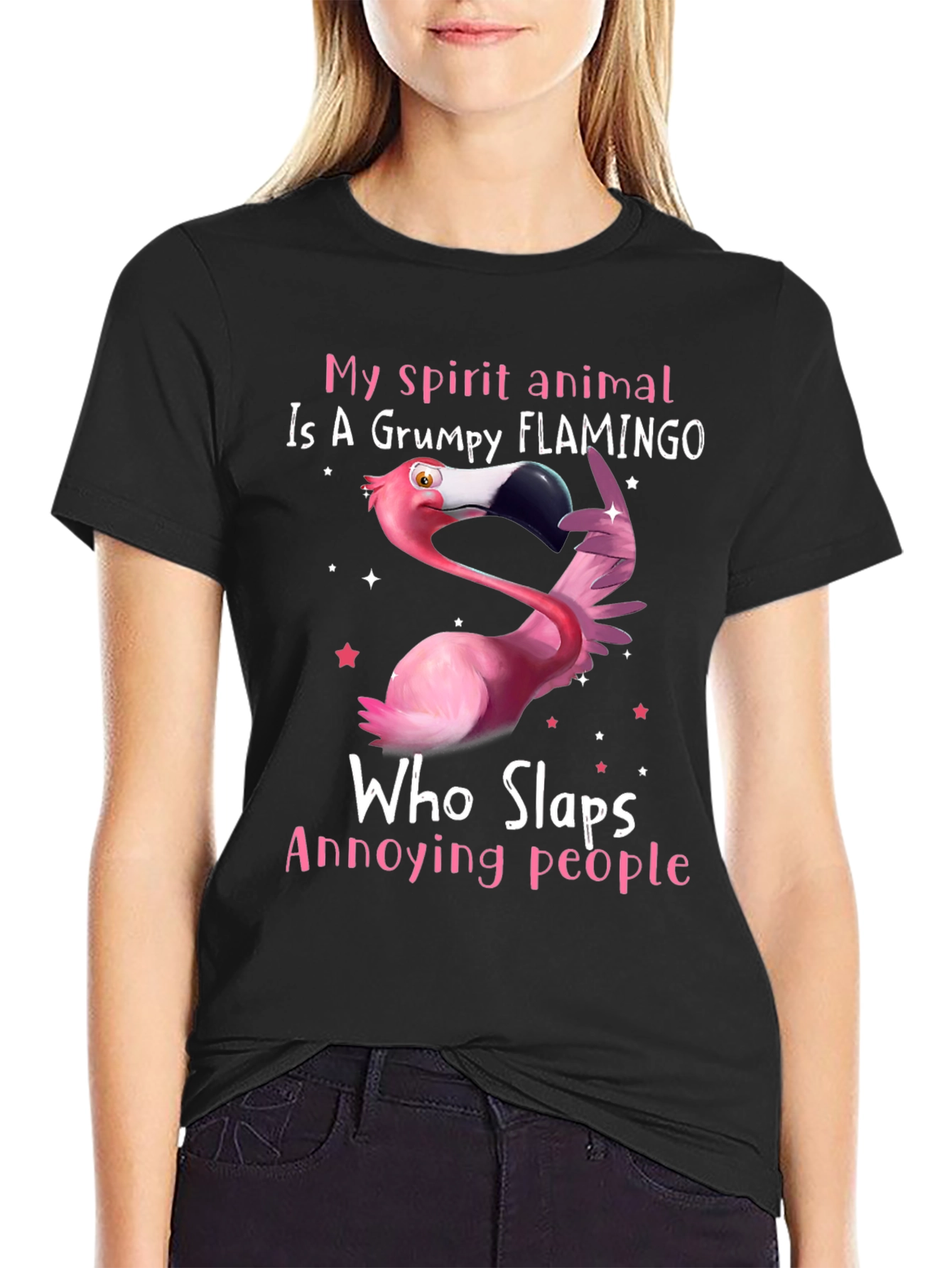 Grumpy Flamingo T-Shirt - Slaps Annoying People
