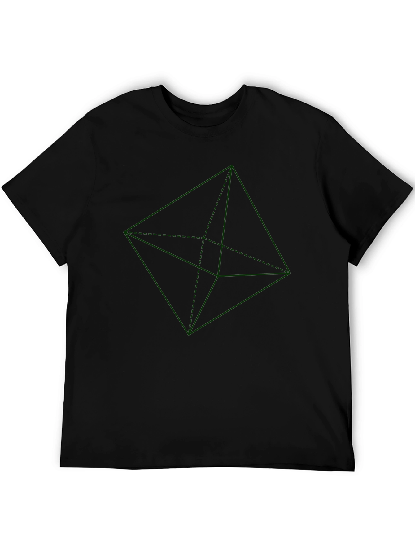 Geometric Green Design on Black T-Shirt