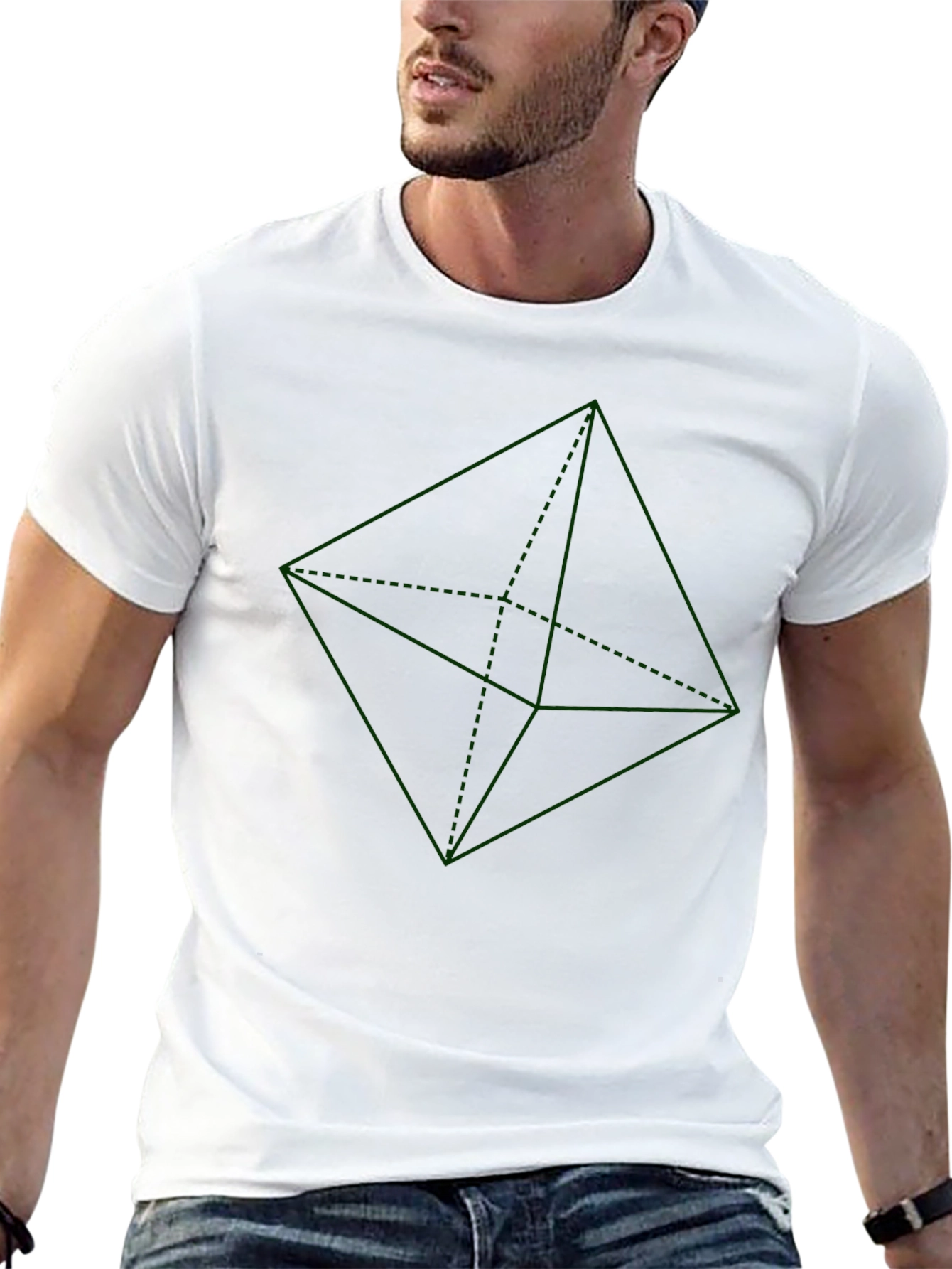 Geometric Green Design on Black T-Shirt