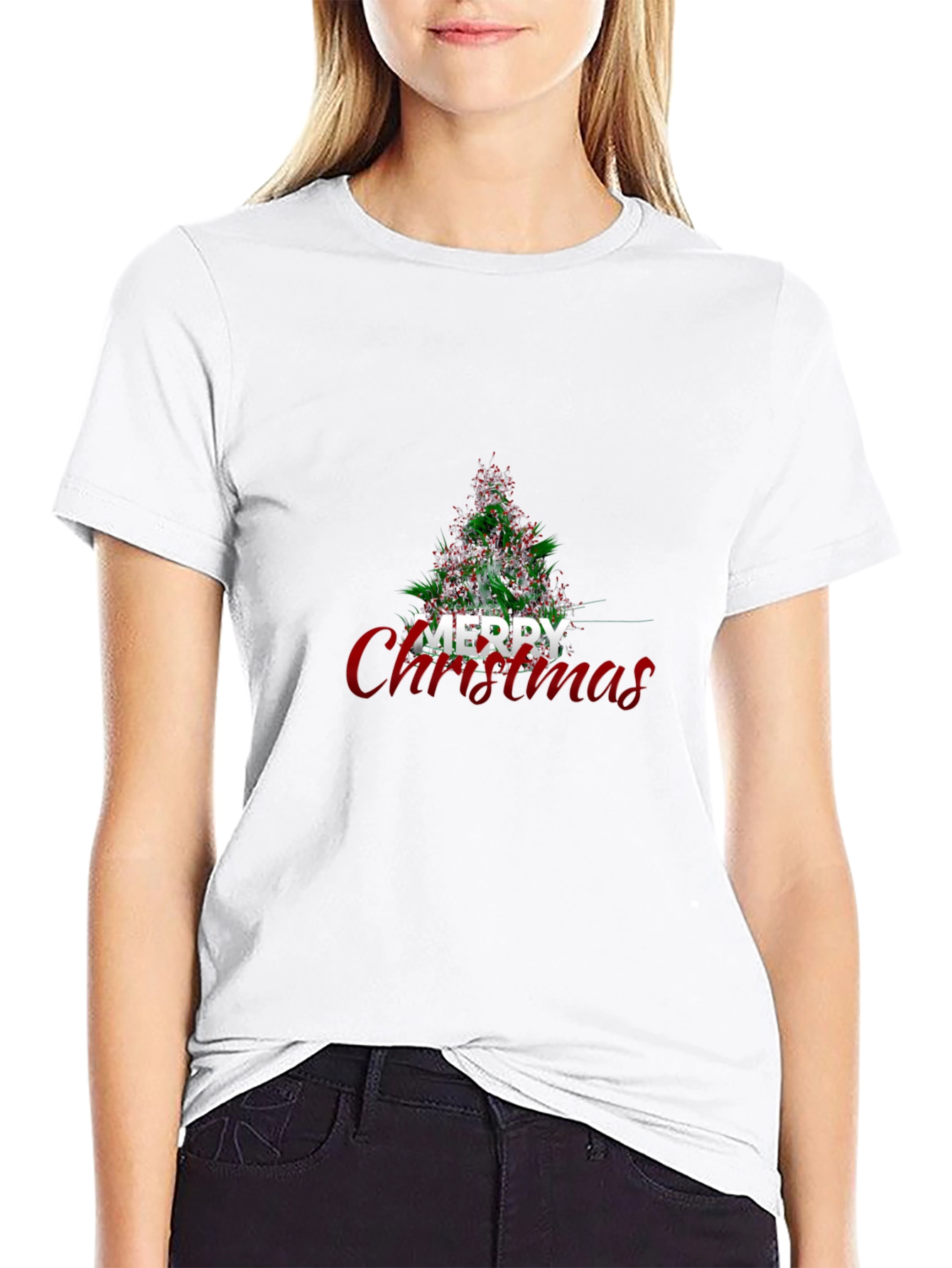 Festive Merry Christmas Tree Graphic Tee - Holiday Apparel