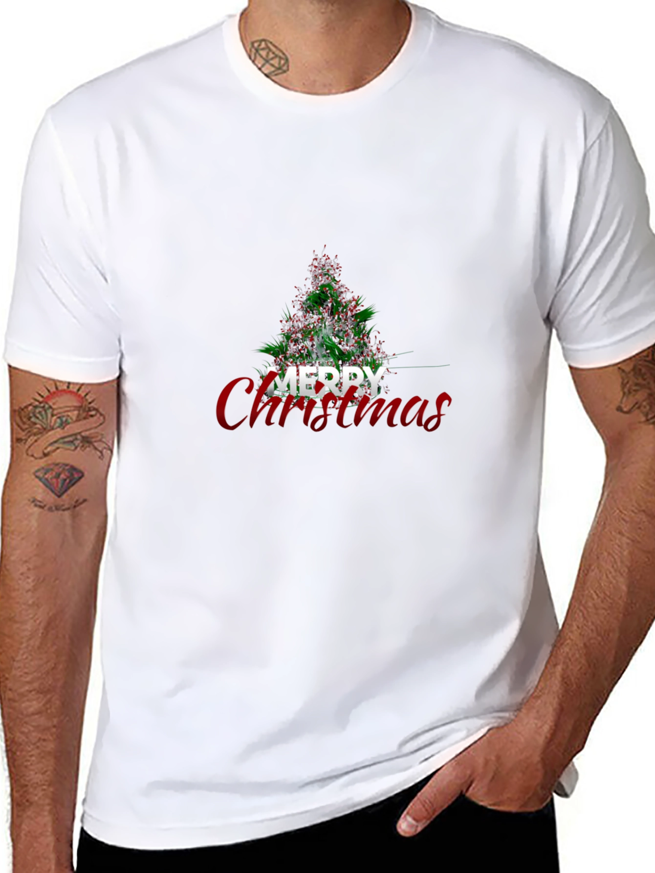 Festive Merry Christmas Tree Graphic Tee - Holiday Apparel