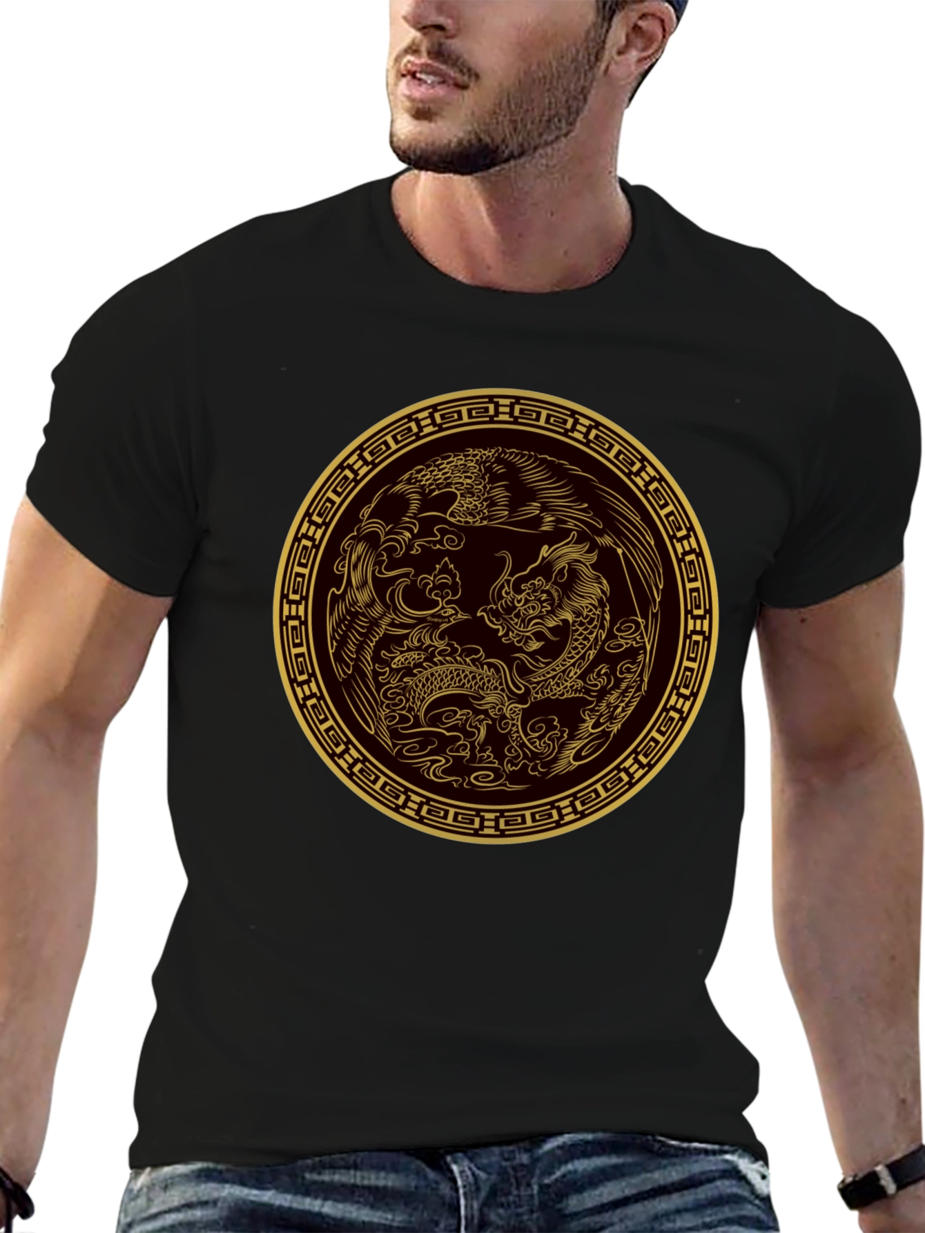 Dragon & Phoenix Graphic Tee - Black