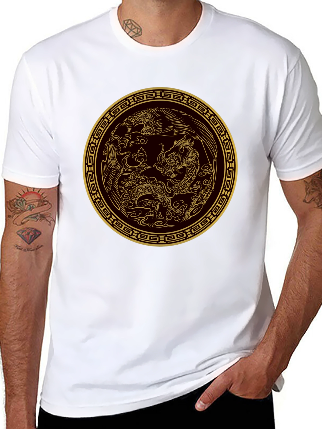 Dragon & Phoenix Graphic Tee - Black