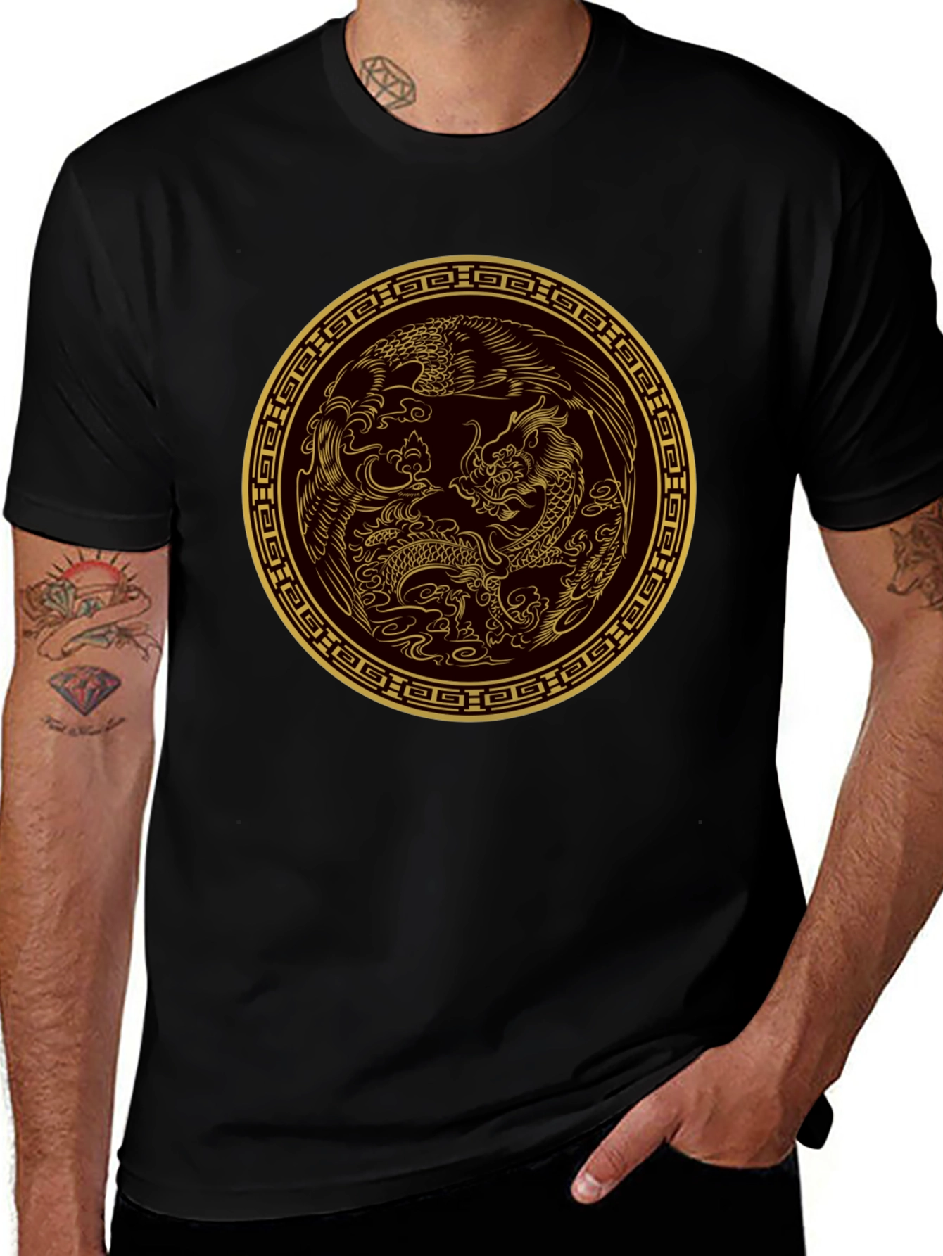 Dragon & Phoenix Graphic Tee - Black