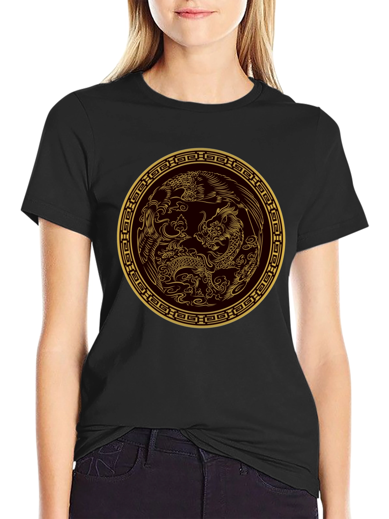 Dragon & Phoenix Graphic Tee - Black
