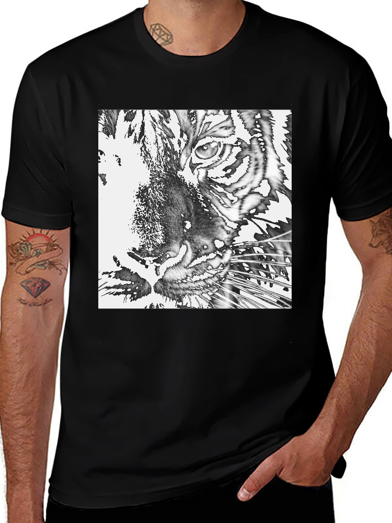 Tiger Graphic Print Black T-Shirt
