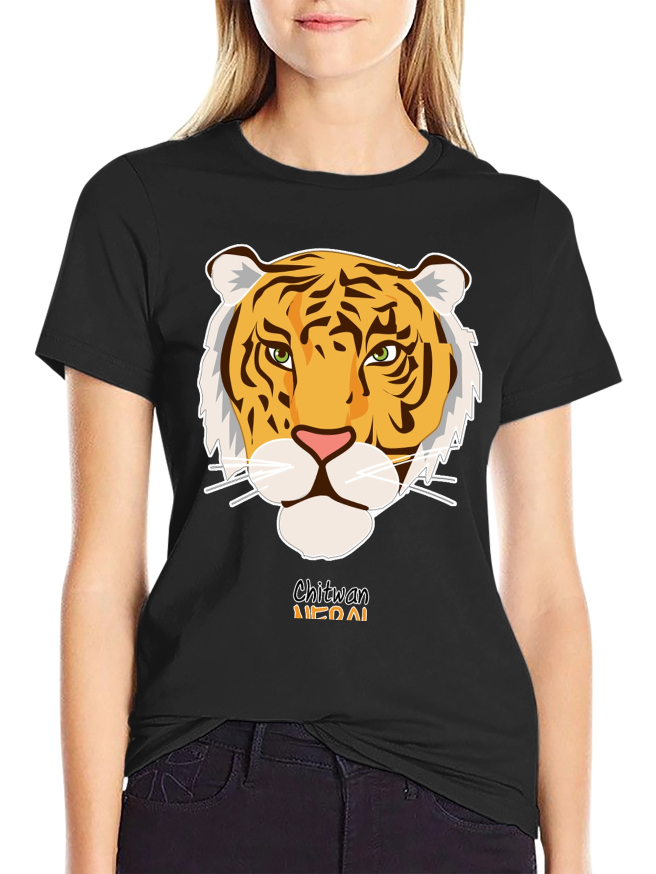 Chitwan Nepal Tiger Graphic Tee - Black