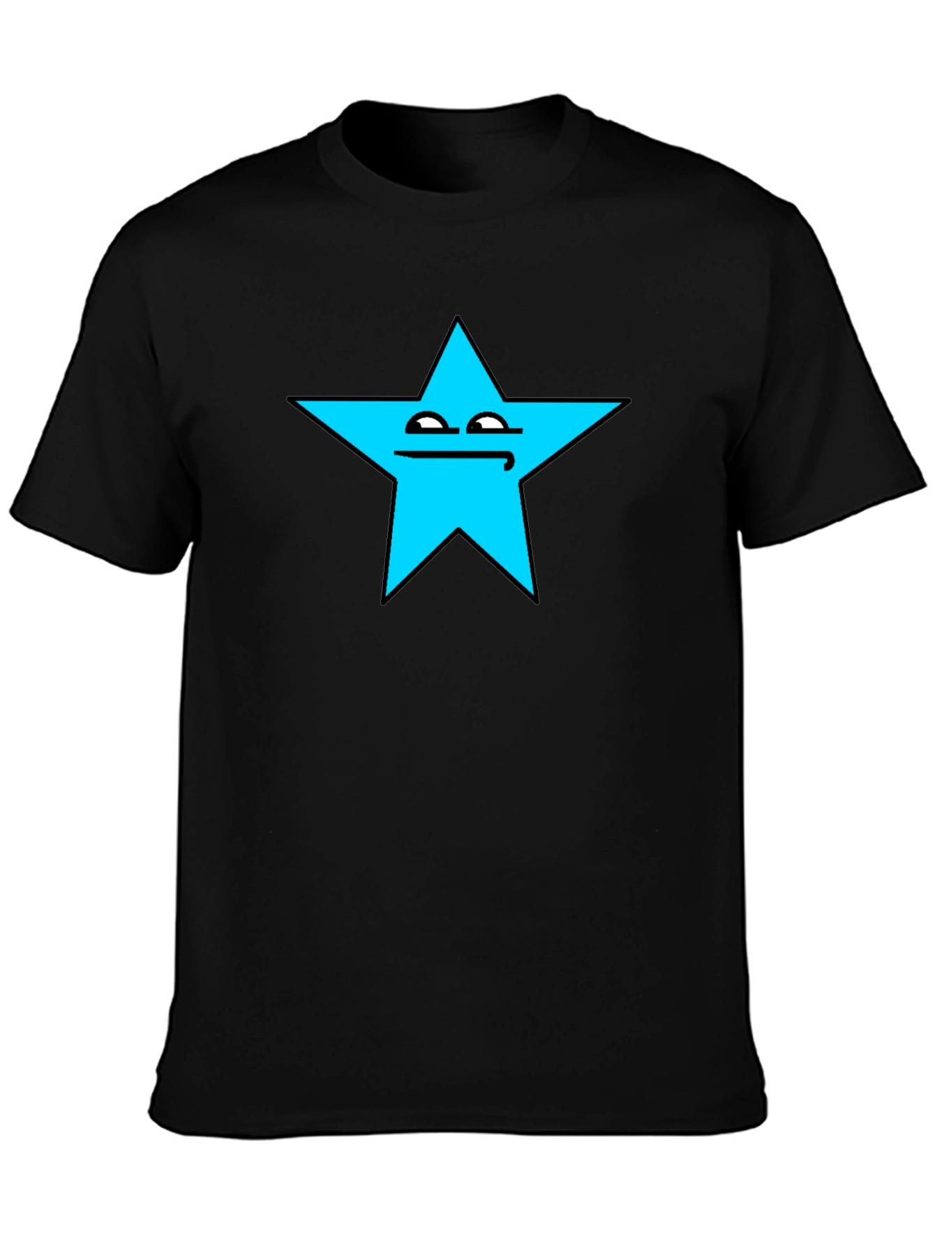 Funny Star Face Graphic T-Shirt - Black Cotton Tee