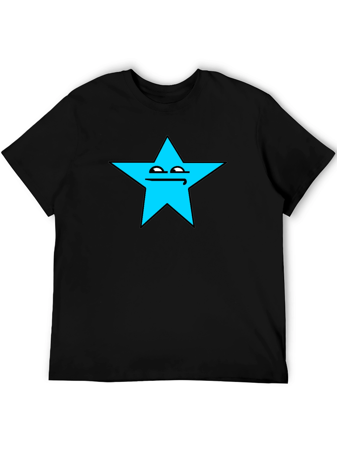 Funny Star Face Graphic T-Shirt - Black Cotton Tee