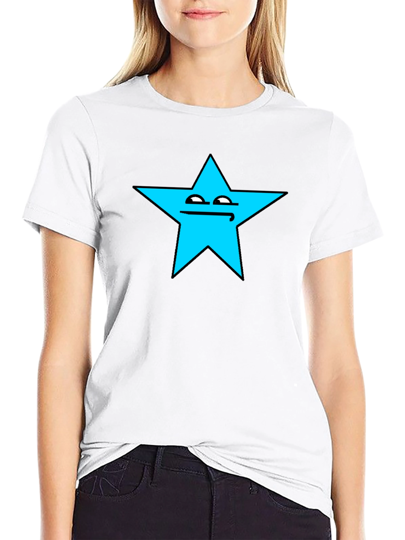 Funny Star Face Graphic T-Shirt - Black Cotton Tee