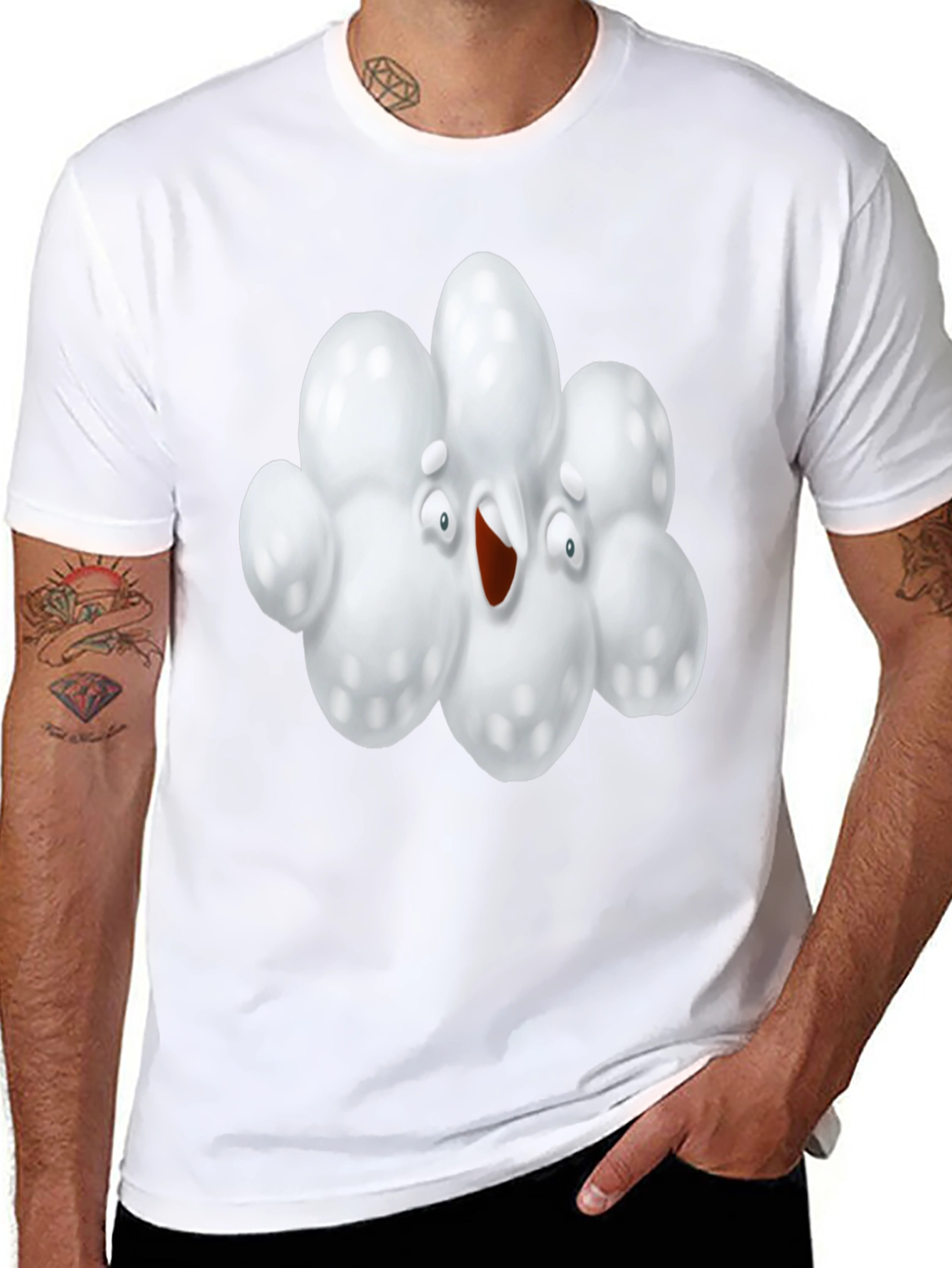 Funny Popcorn Cartoon Graphic Black T-Shirt