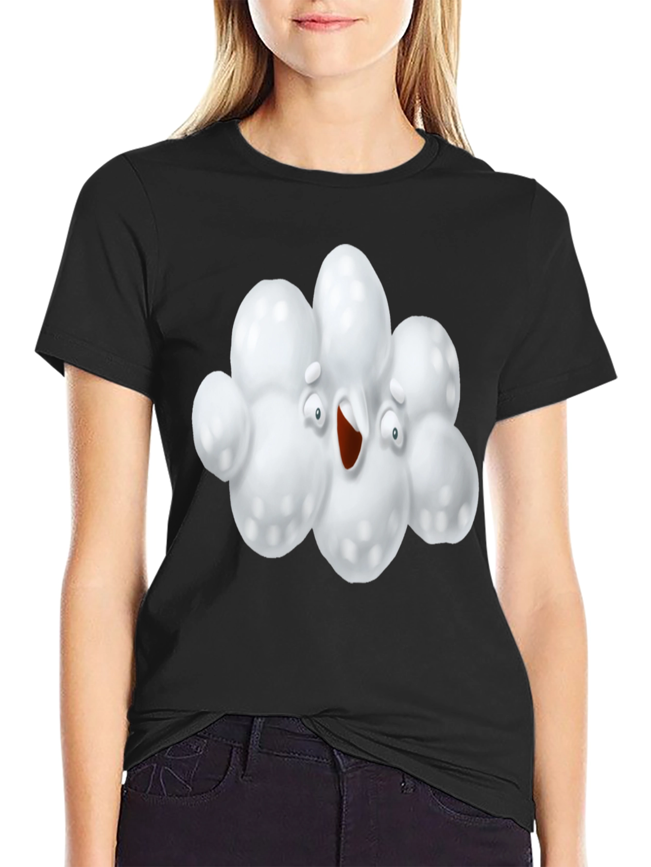 Funny Popcorn Cartoon Graphic Black T-Shirt