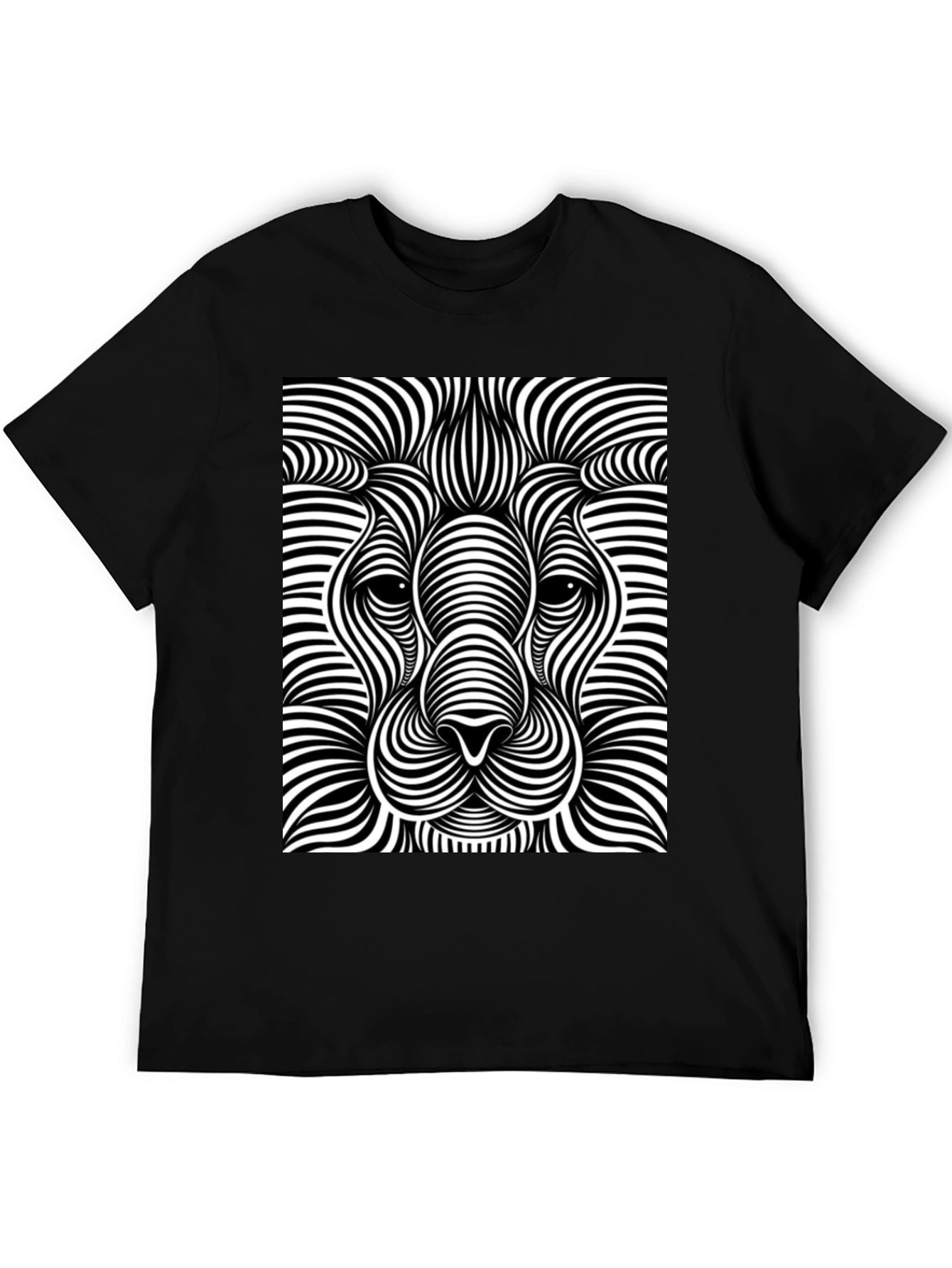 Optical Illusion Lion Black T-Shirt