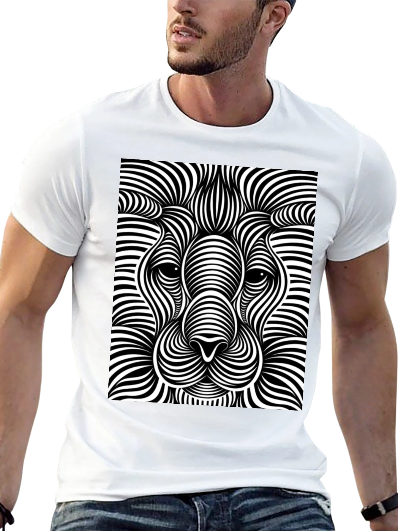 Optical Illusion Lion Black T-Shirt