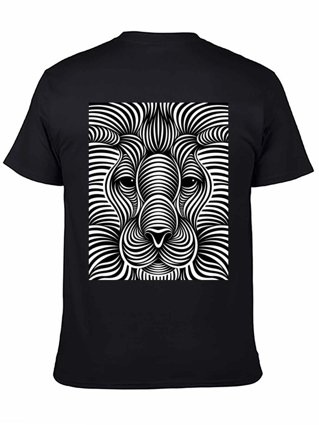 Optical Illusion Lion Black T-Shirt