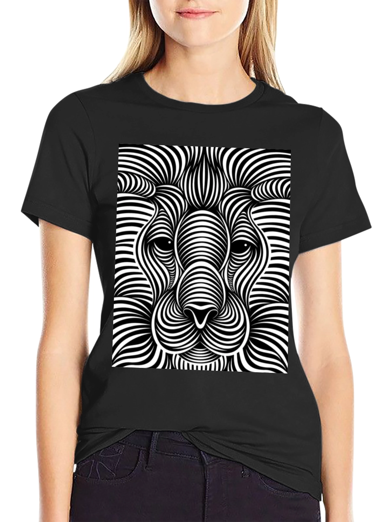 Optical Illusion Lion Black T-Shirt