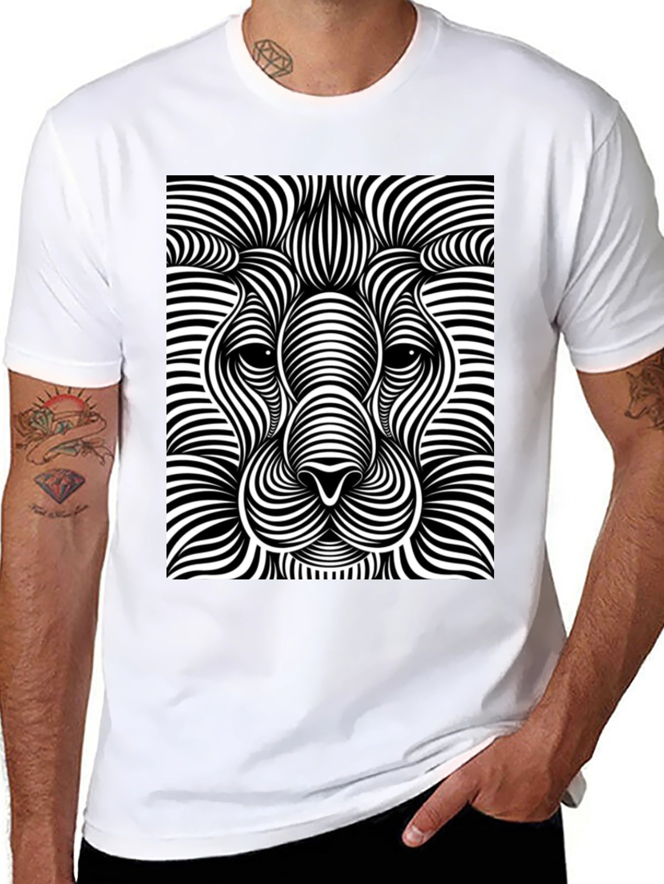 Optical Illusion Lion Black T-Shirt
