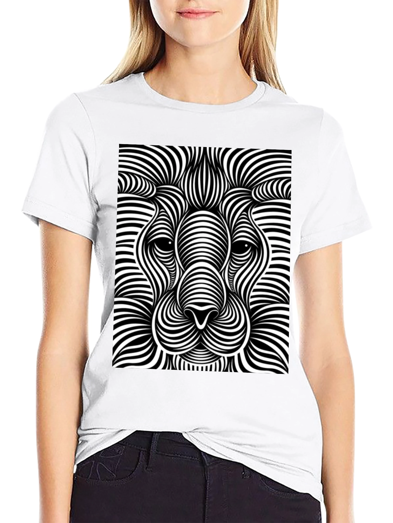 Optical Illusion Lion Black T-Shirt