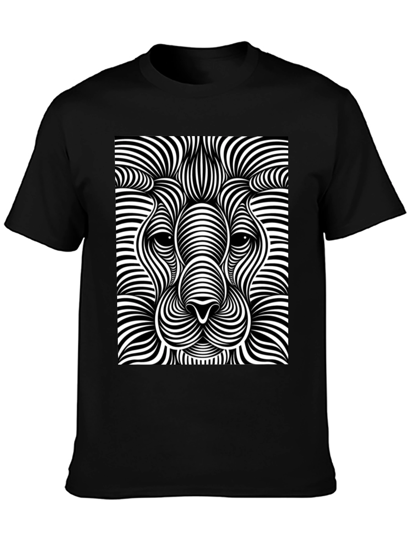 Optical Illusion Lion Black T-Shirt