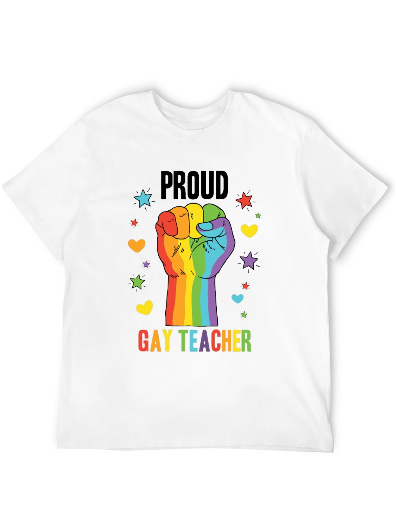 Proud Gay Teacher Rainbow Fist T-Shirt