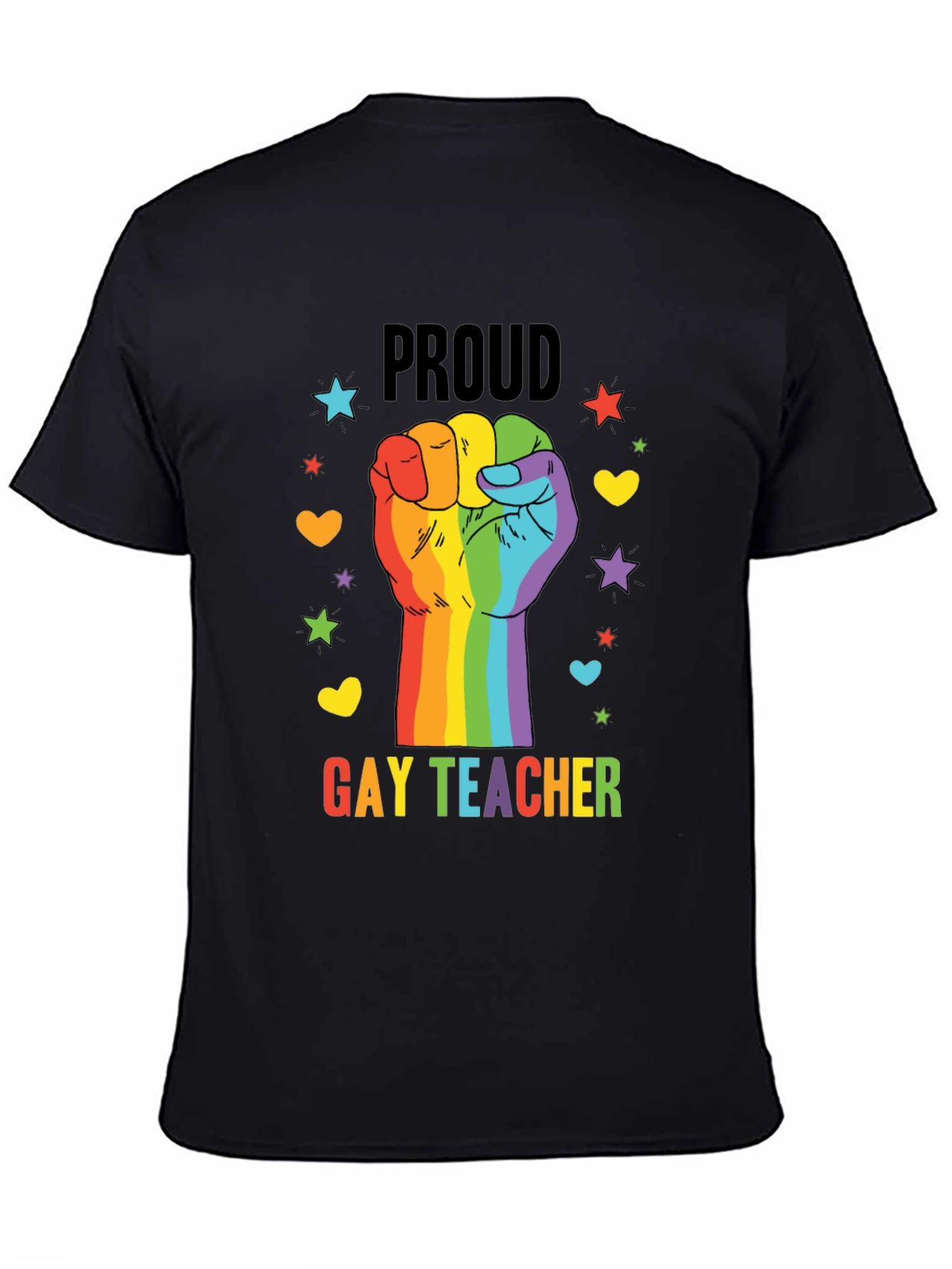 Proud Gay Teacher Rainbow Fist T-Shirt