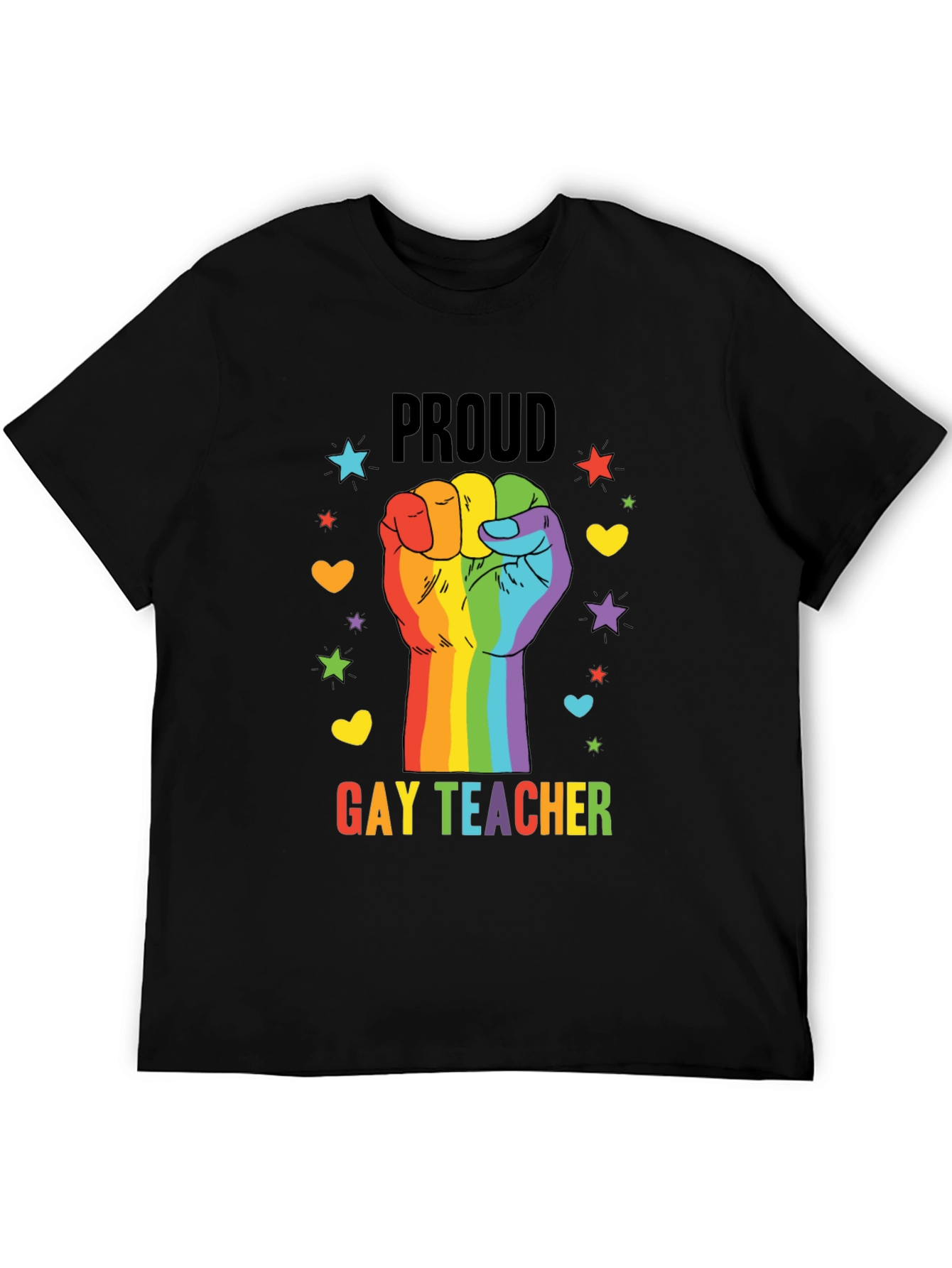 Proud Gay Teacher Rainbow Fist T-Shirt