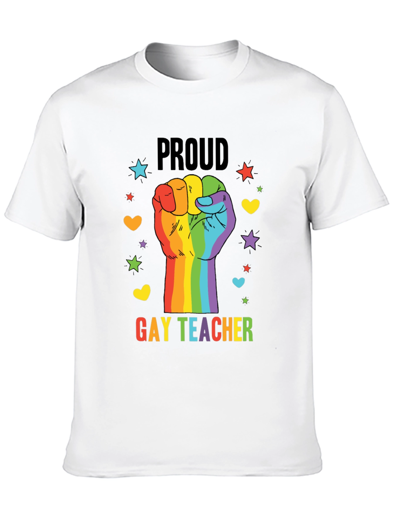 Proud Gay Teacher Rainbow Fist T-Shirt