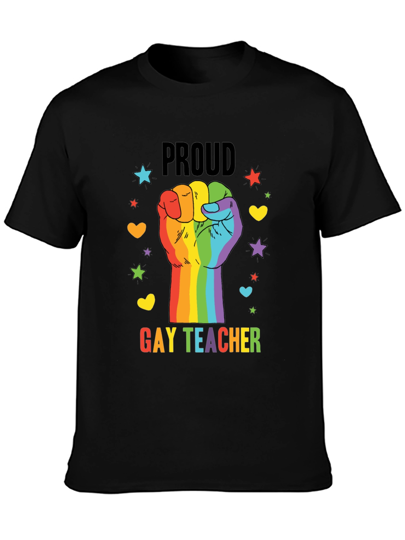 Proud Gay Teacher Rainbow Fist T-Shirt
