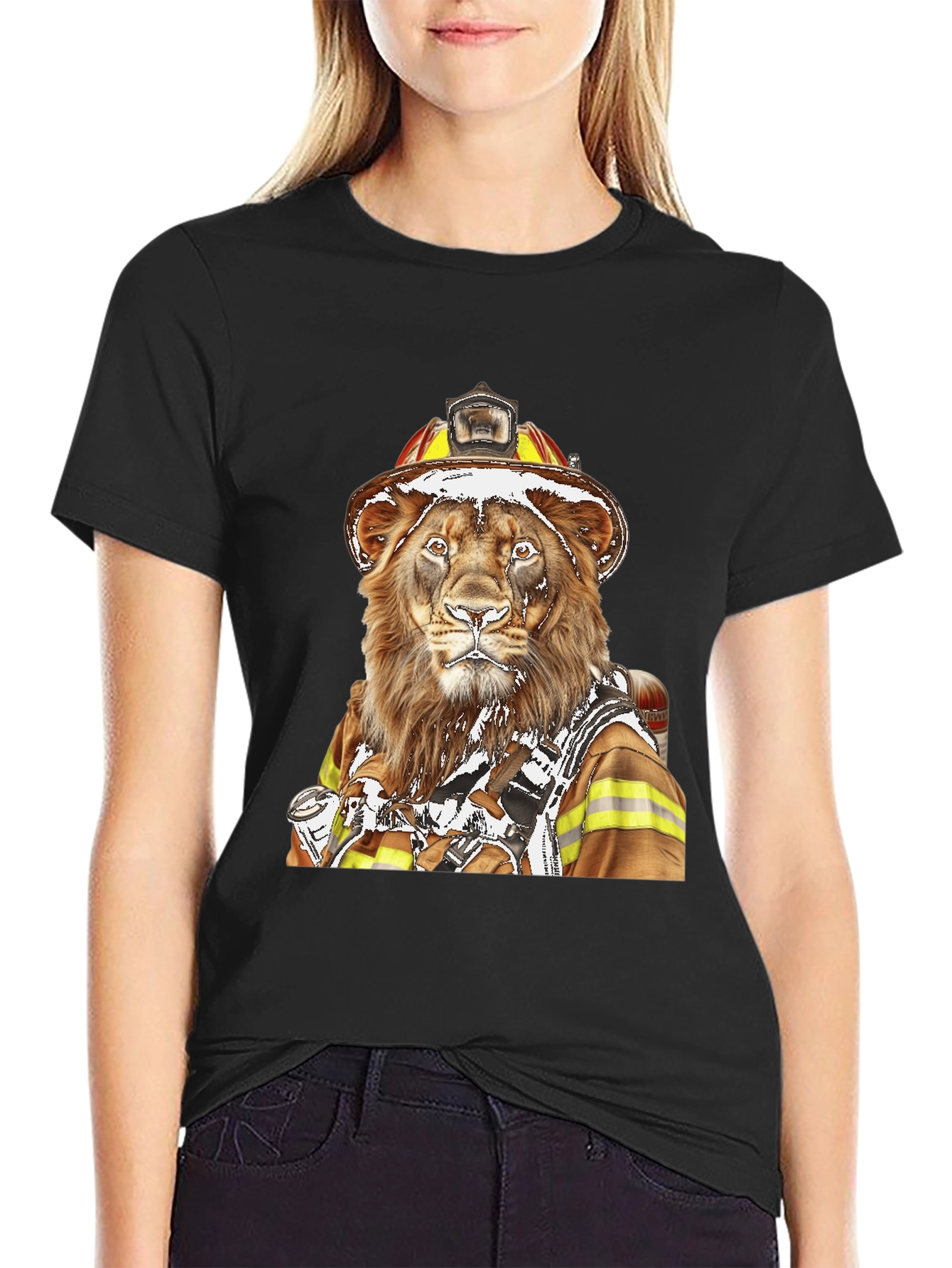Lion Firefighter Graphic Tee - Unique Design!