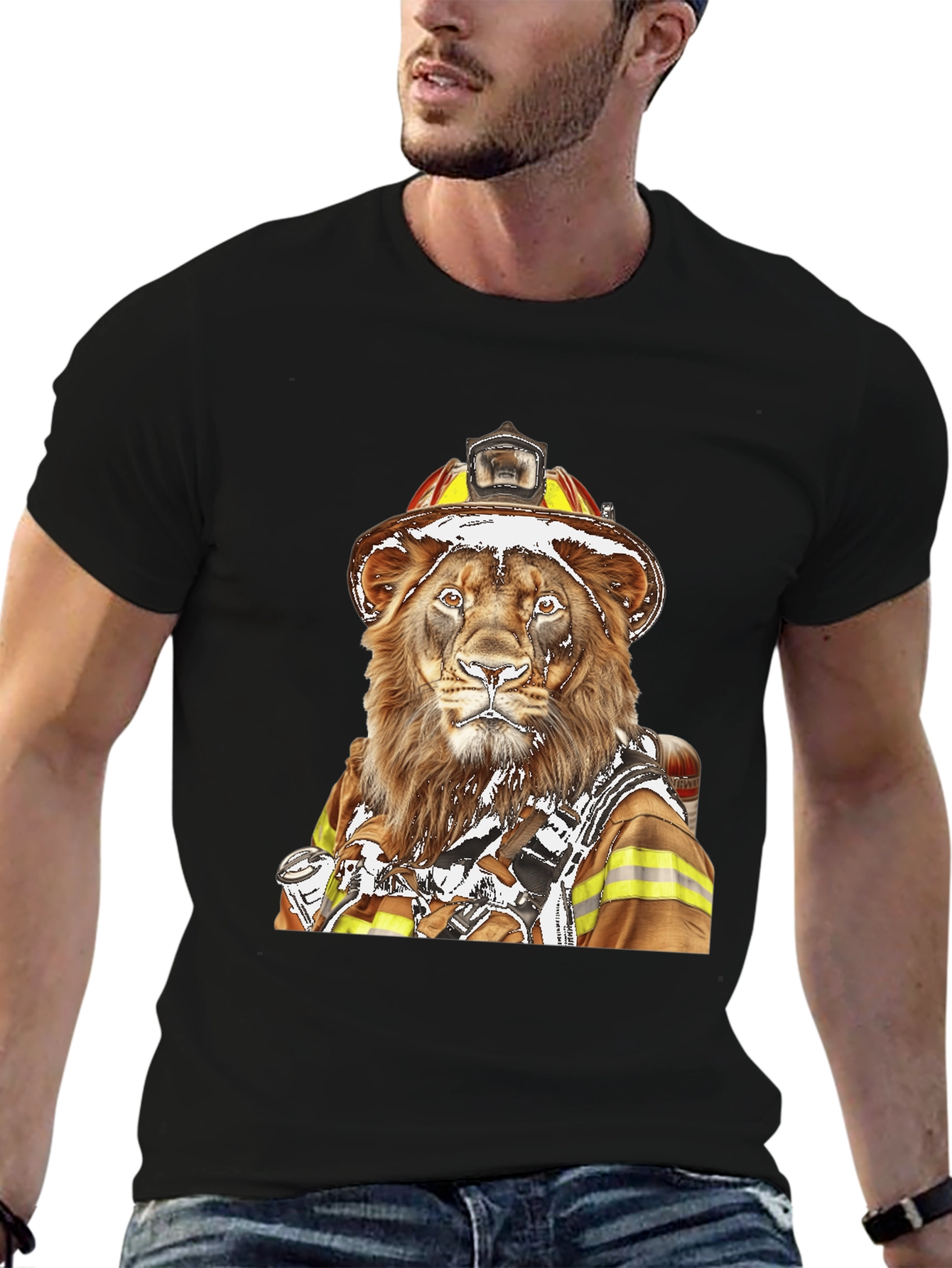 Lion Firefighter Graphic Tee - Unique Design!