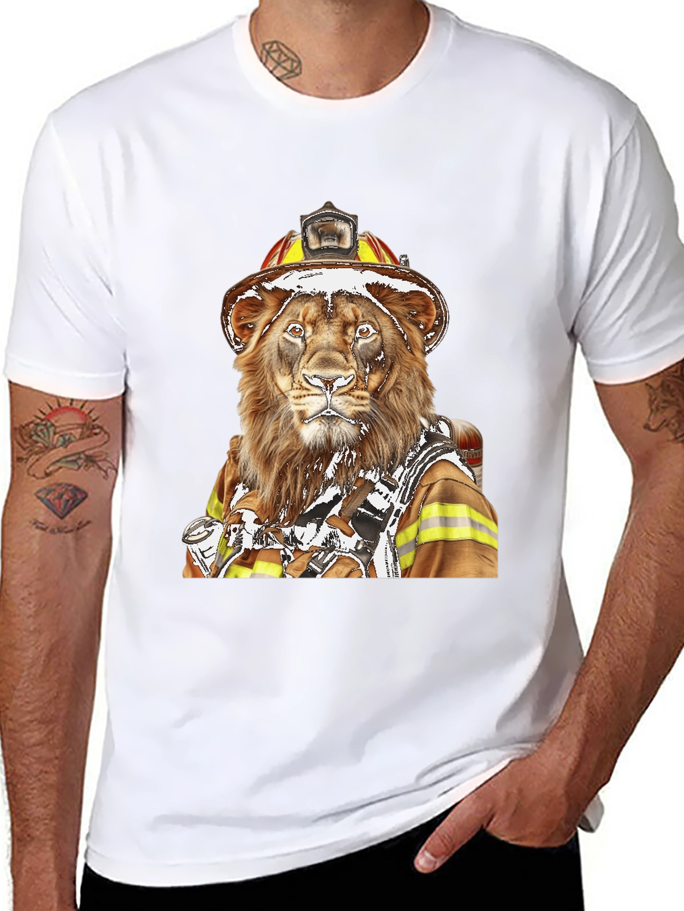 Lion Firefighter Graphic Tee - Unique Design!