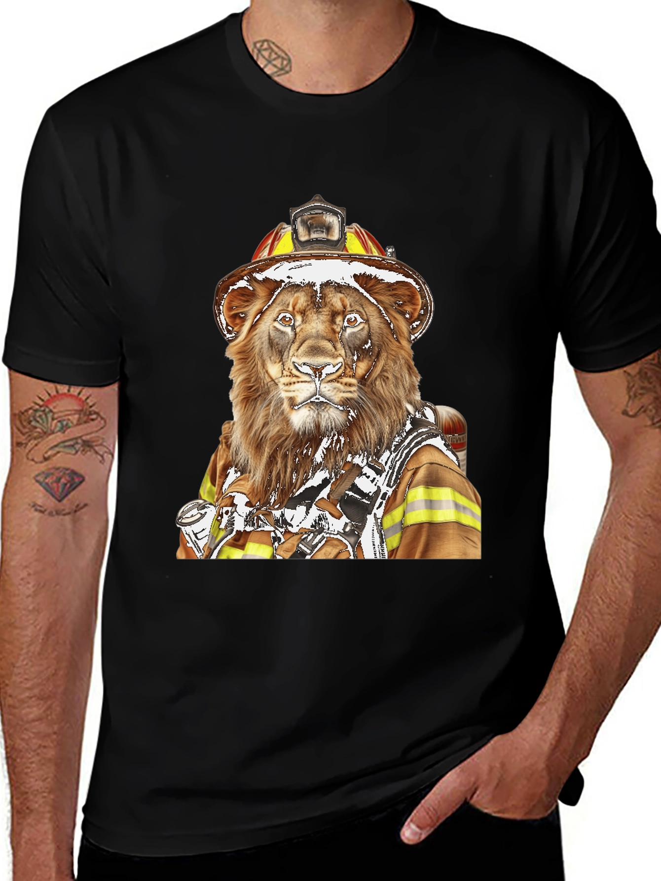 Lion Firefighter Graphic Tee - Unique Design!