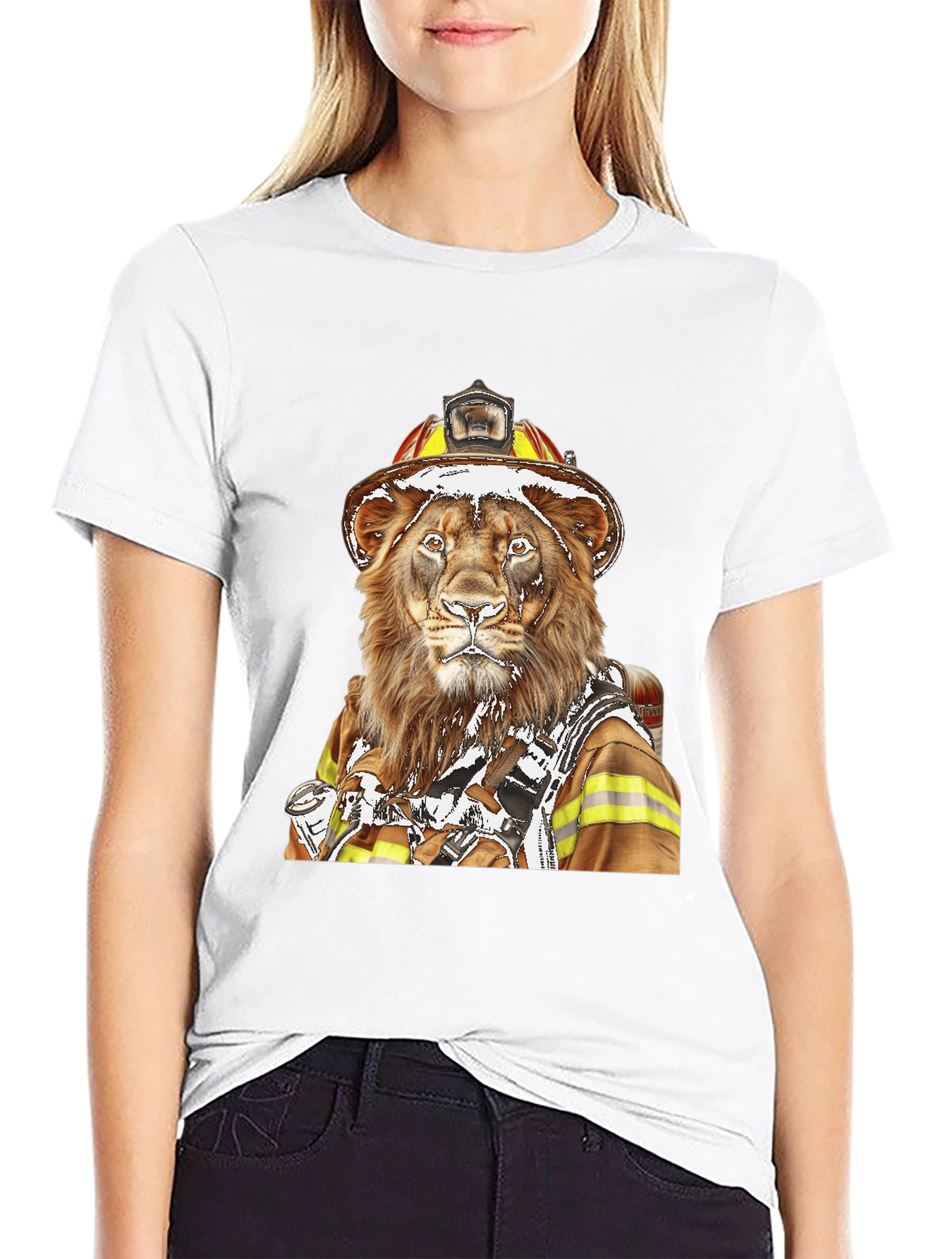 Lion Firefighter Graphic Tee - Unique Design!