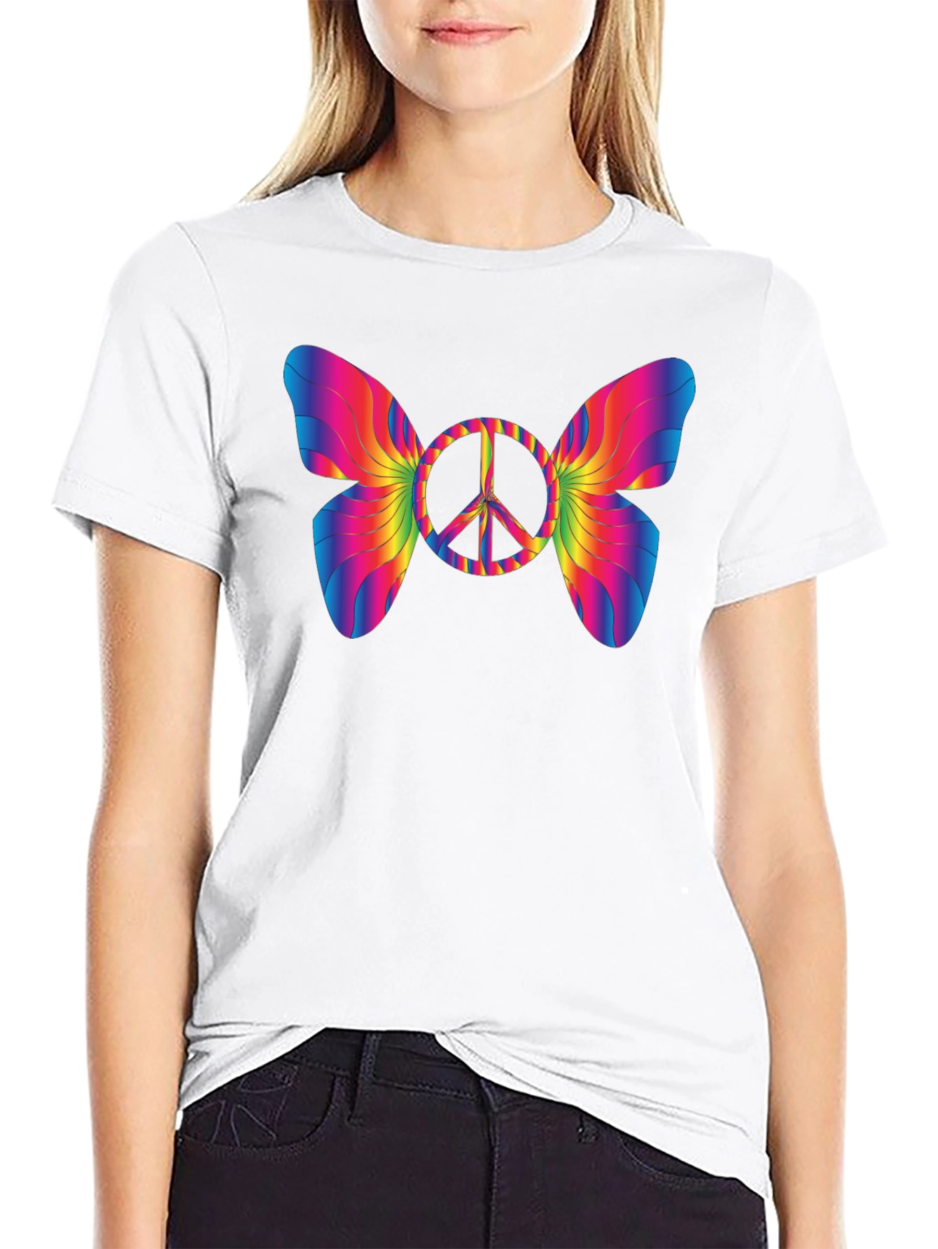 Peace Sign Butterfly Graphic T-Shirt