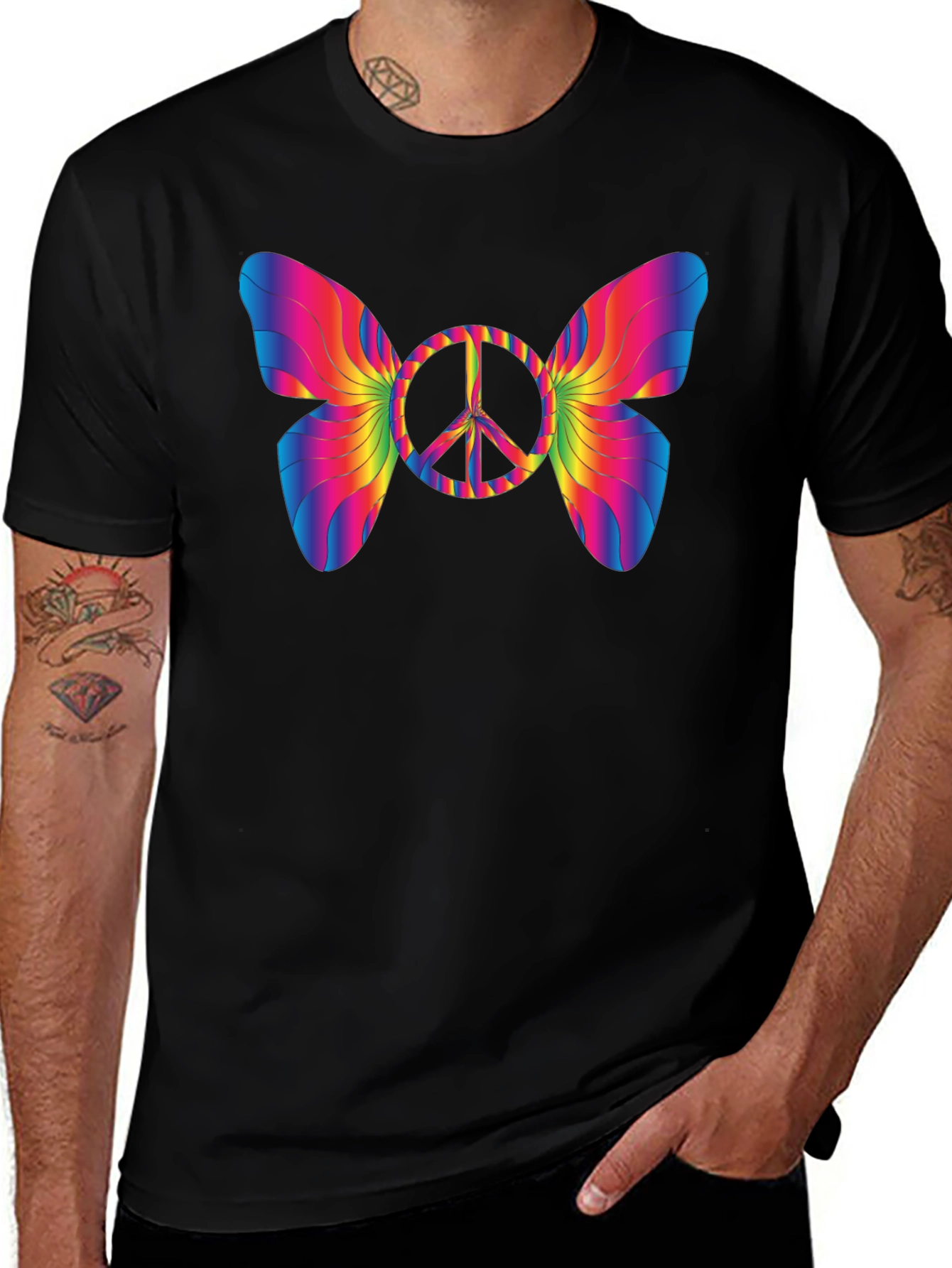 Peace Sign Butterfly Graphic T-Shirt