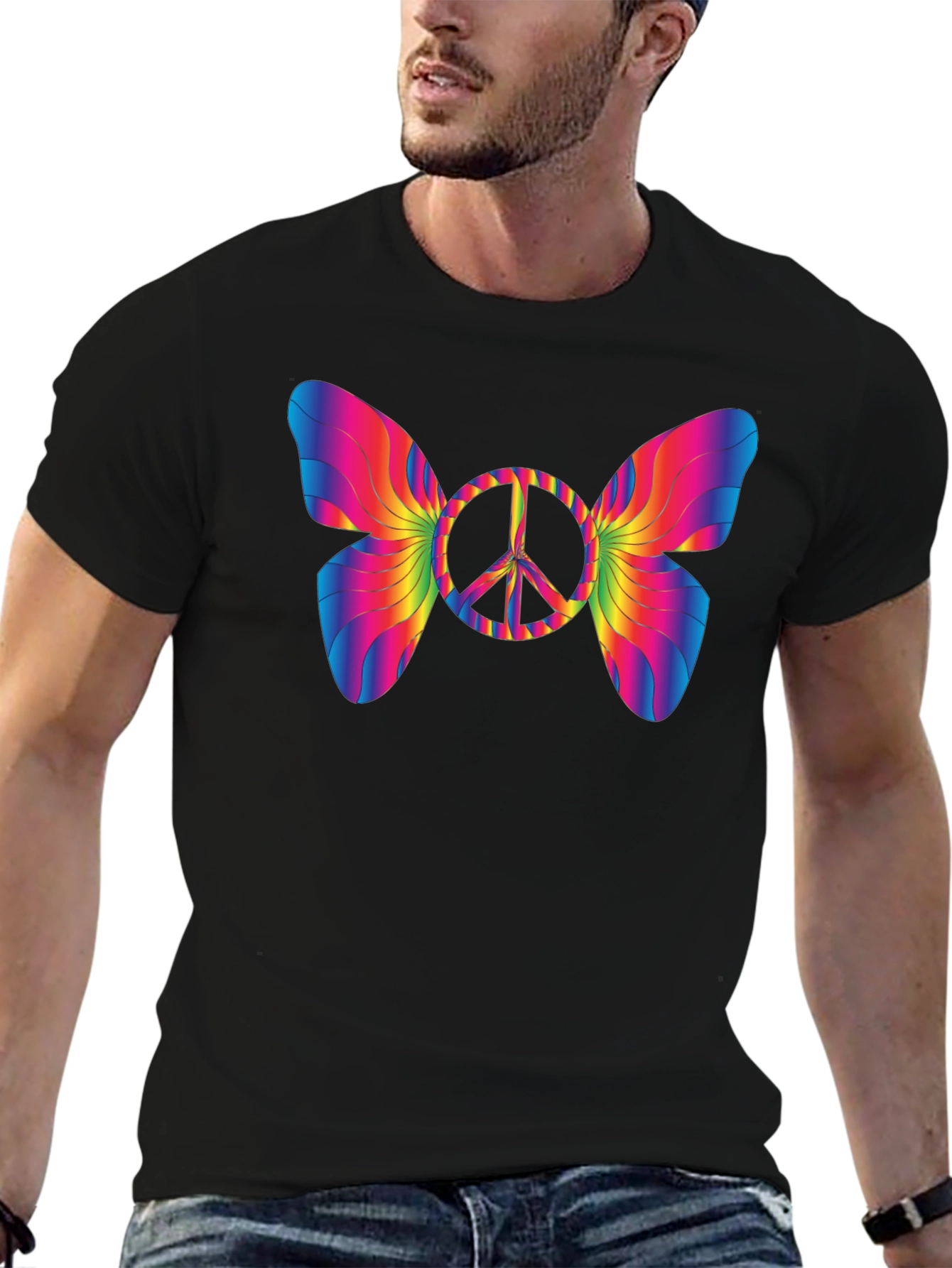 Peace Sign Butterfly Graphic T-Shirt