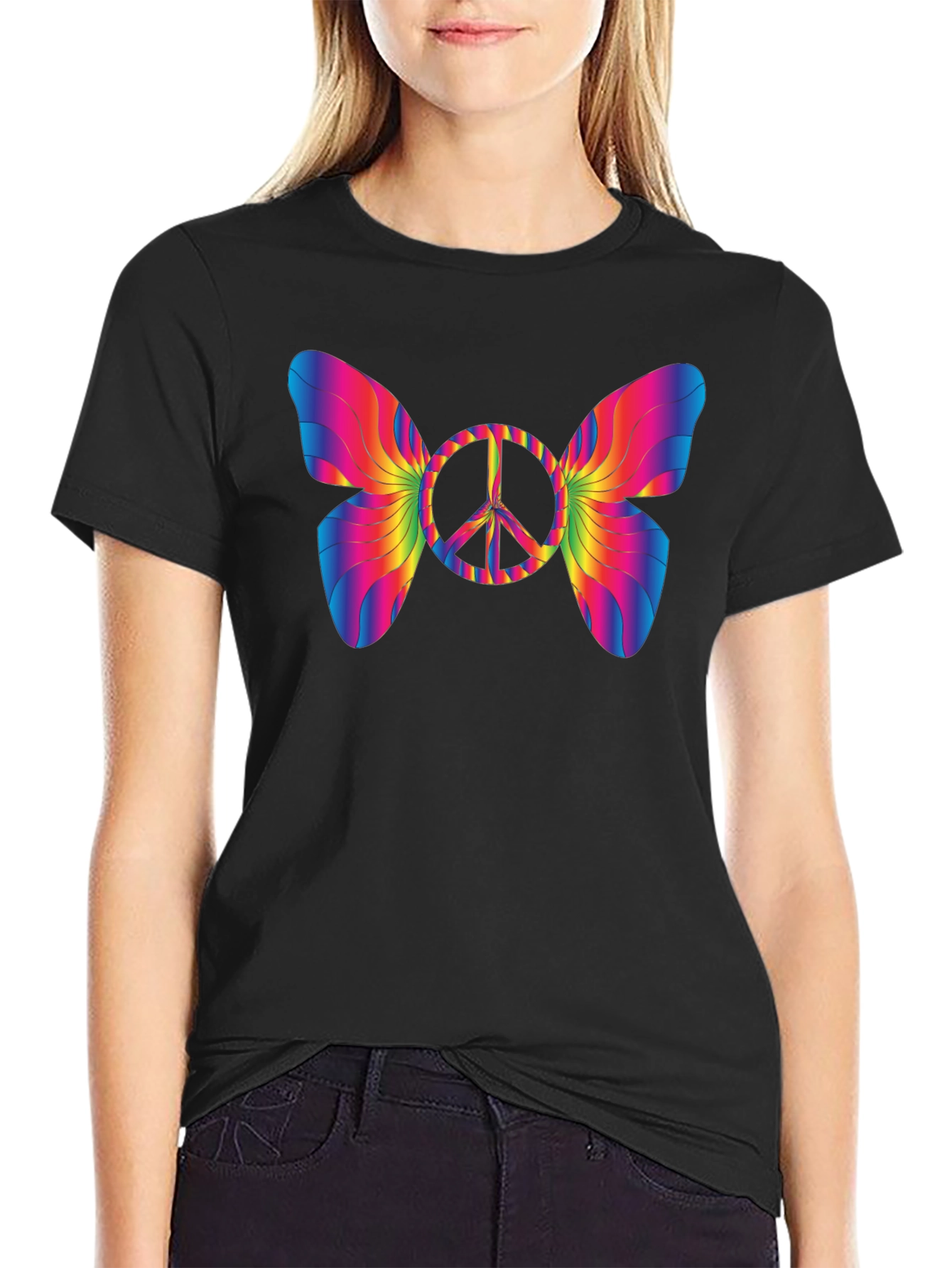 Peace Sign Butterfly Graphic T-Shirt