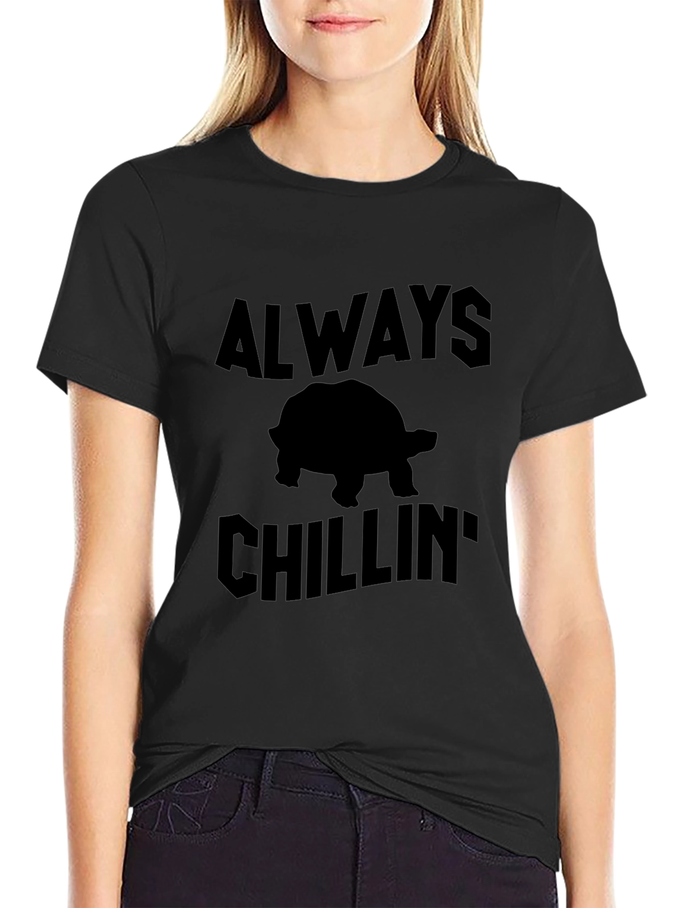 Always Chillin Turtle Black Graphic T-Shirt