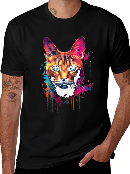 Colorful Cat Graphic Print T-Shirt