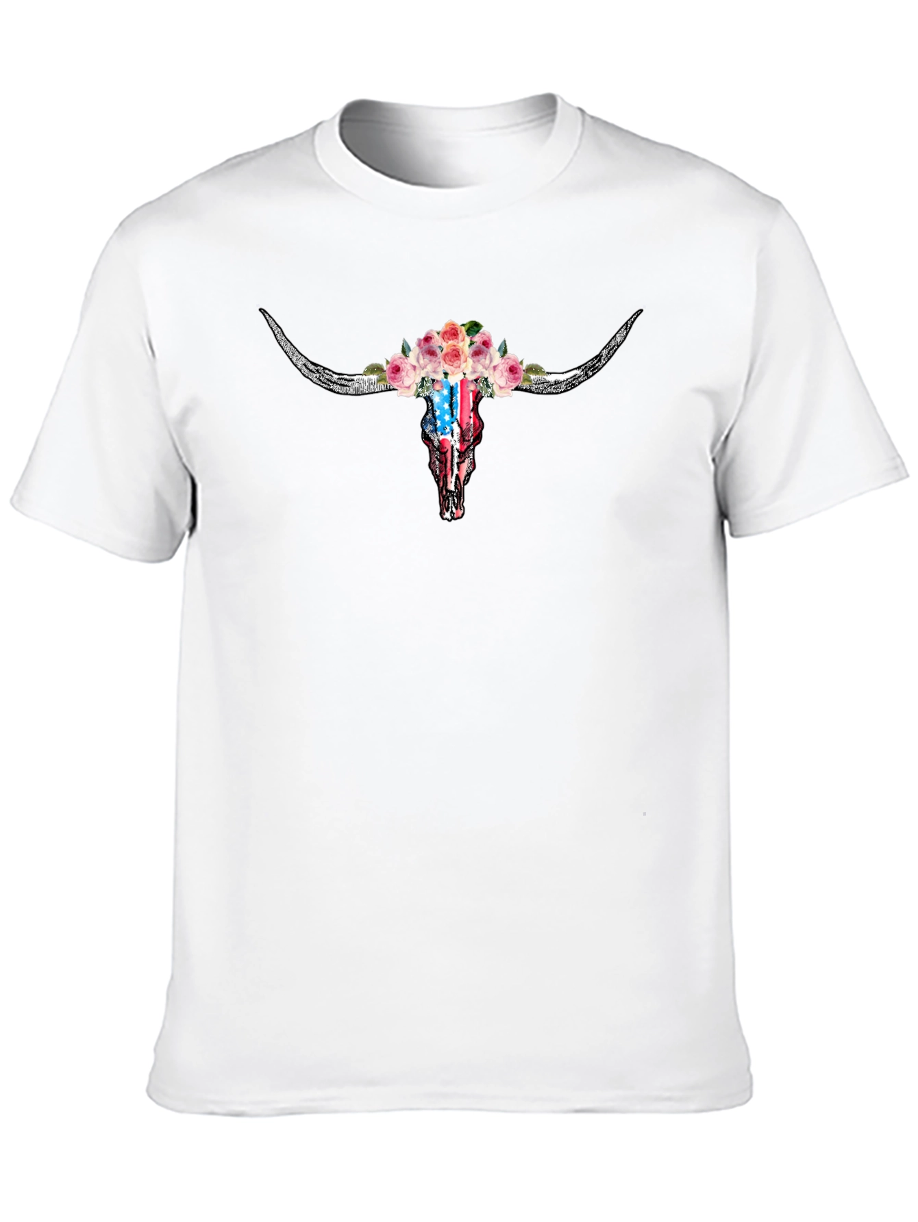 Floral Skull T-Shirt - American Flag Design