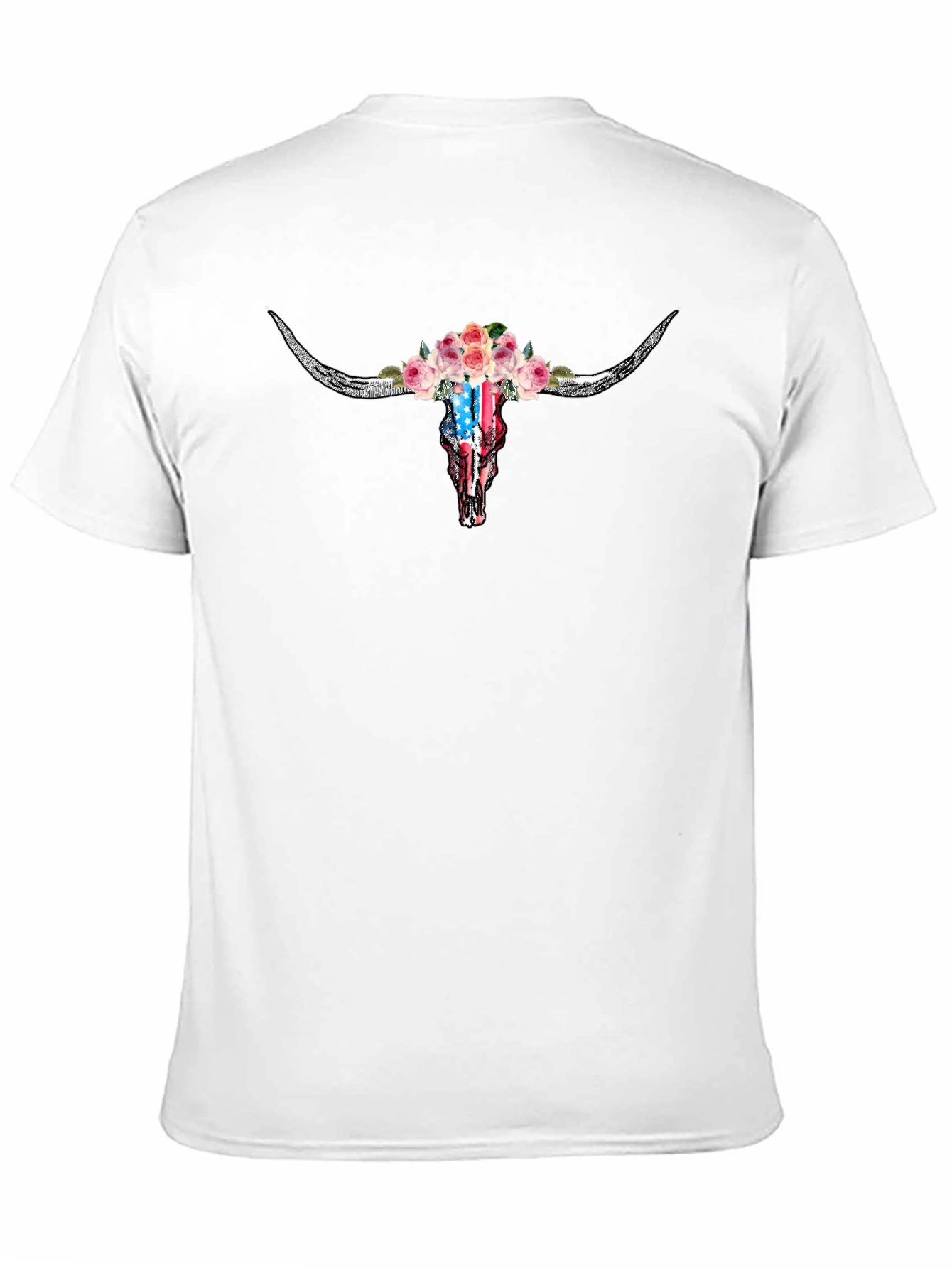 Floral Skull T-Shirt - American Flag Design