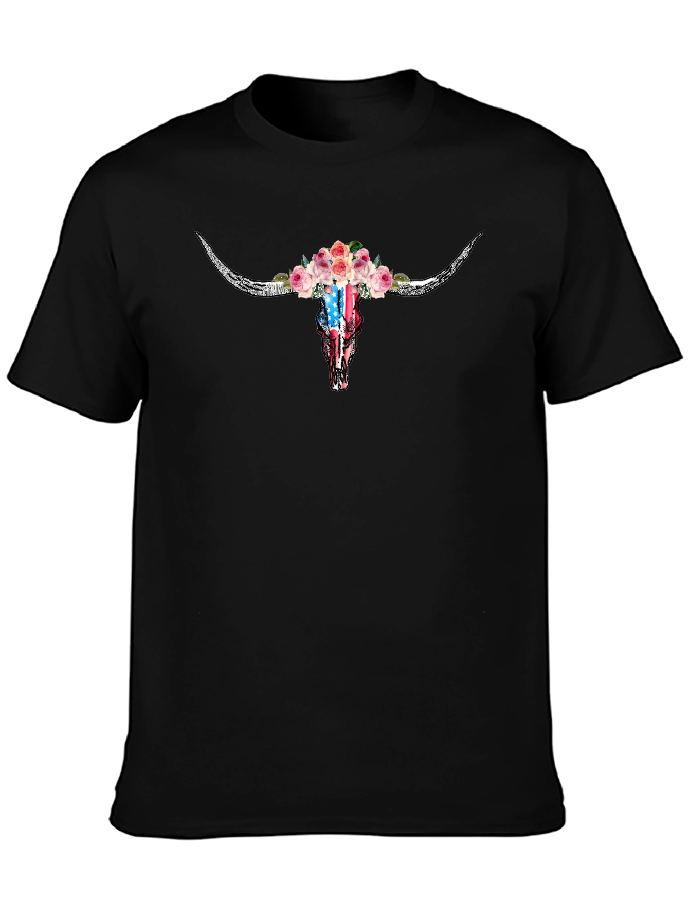 Floral Skull T-Shirt - American Flag Design